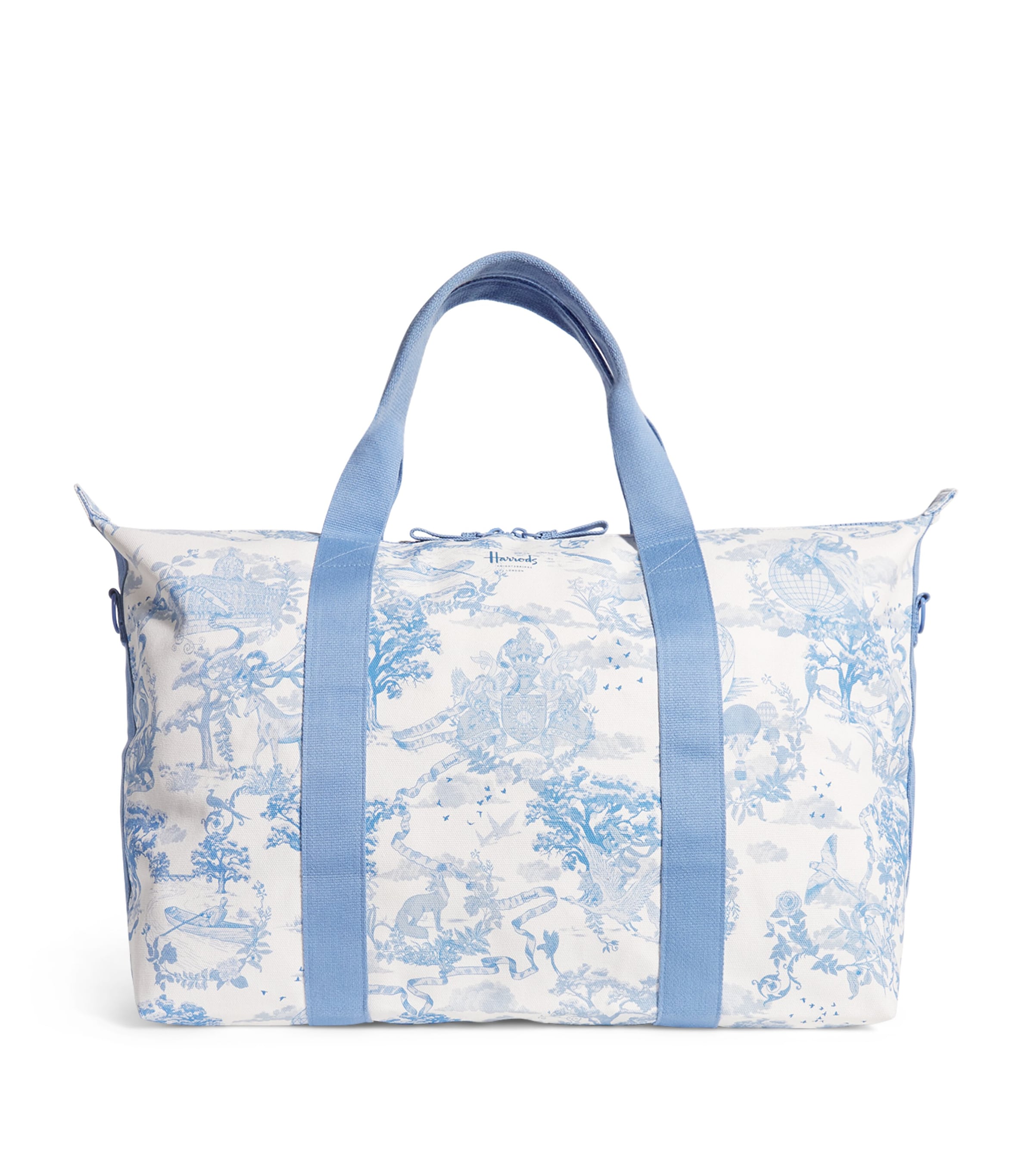 Harrods Toile Overnight Packable Bag And Pouch Set In Blue