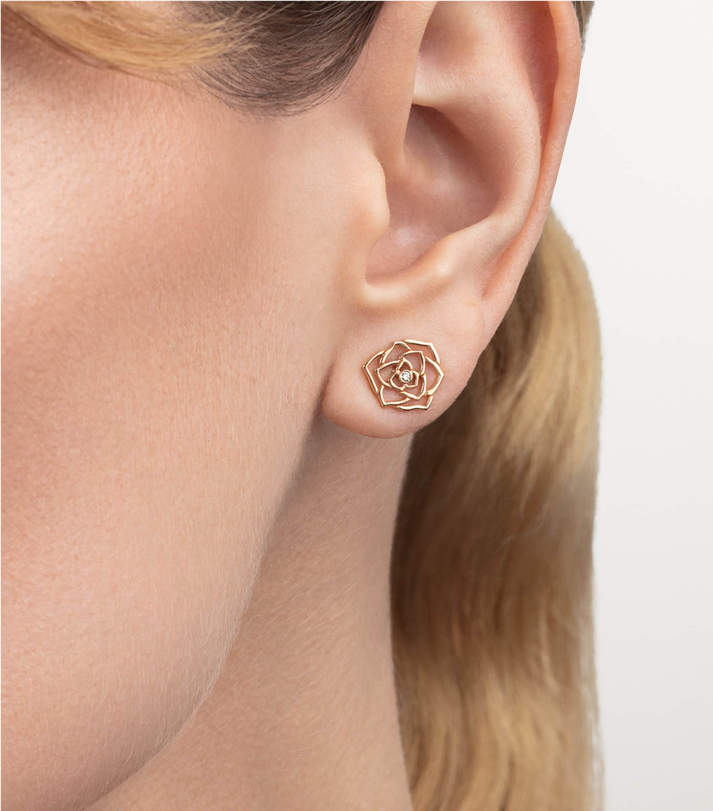Rose Gold and Diamond Rose Earrings GOLD Image 3