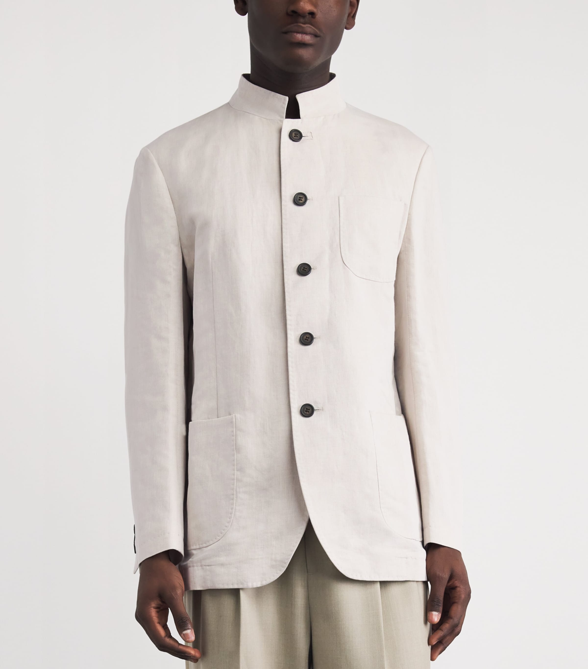 N.Peal Mens Linen-Cotton Portofino Overshirt Sand Image 4