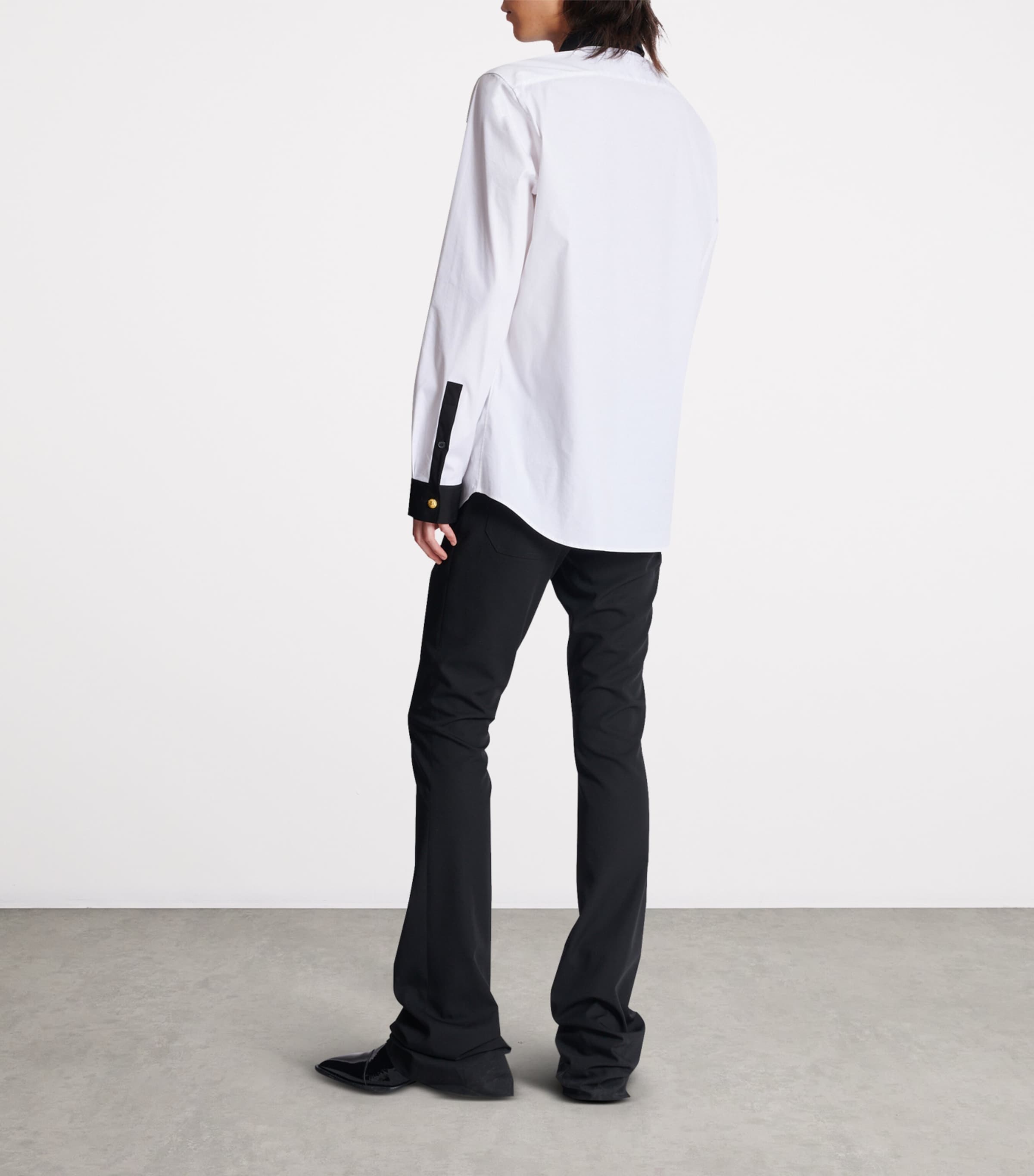 Balmain Mens Cotton Two-Tone Shirt Gab Blanc/noir Image 3
