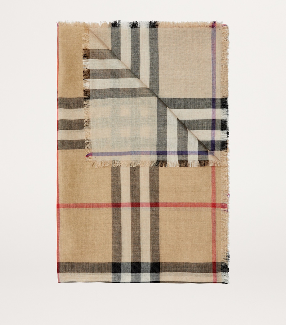 Wool-Silk Reversible Check Scarf SAND/LICHEN Image 4