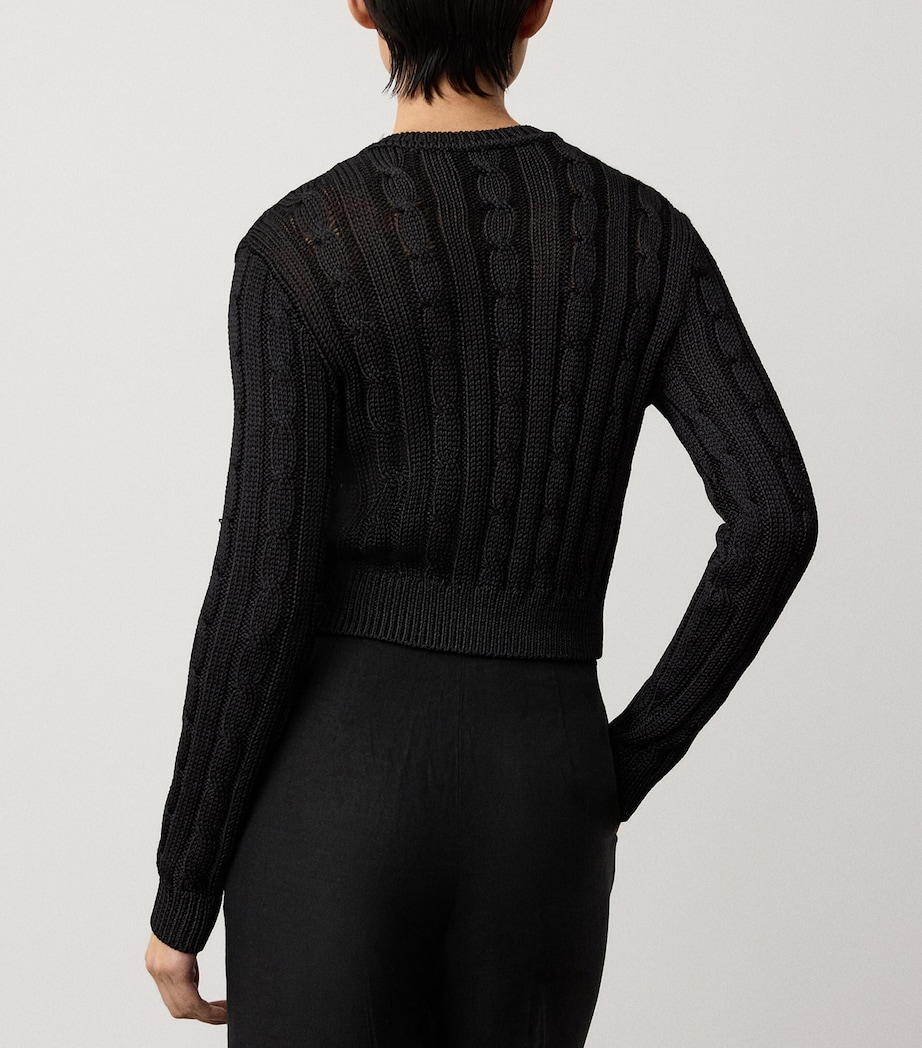 Ralph Lauren Collection Womens Silk Cable-Knit Cropped Cardigan Black Image 3