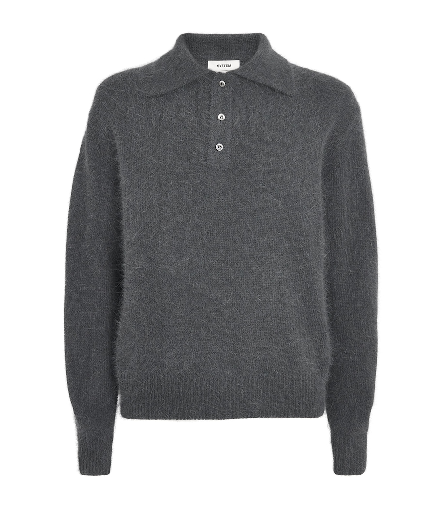 System Mens Wool Long-Sleeve Polo Shirt Black Grey Image 1
