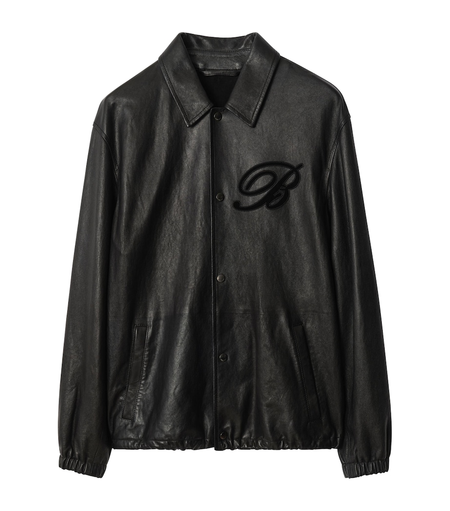 Leather Cursive Monogram Shirt Jacket BLACK Image 1