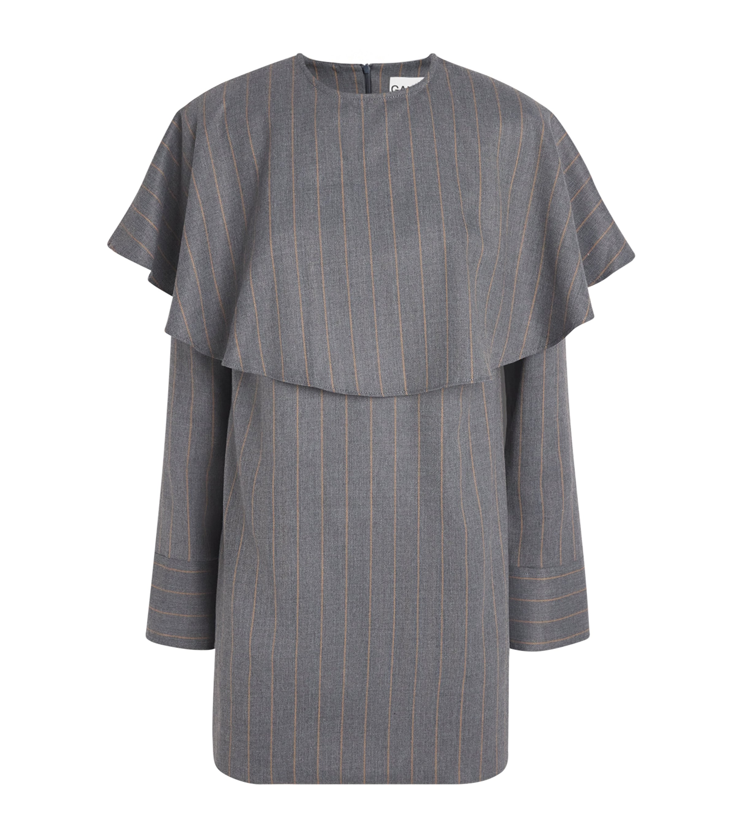 Ganni Detachable-collar Stripe Mini Dress In Gray