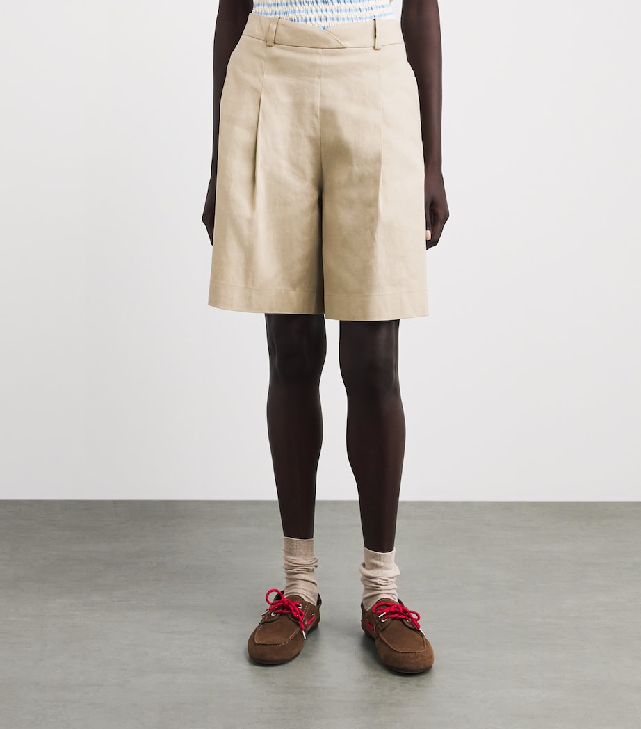 Claudie Pierlot Womens Linen-Blend Wide-Leg Bermuda Shorts Sand Image 4