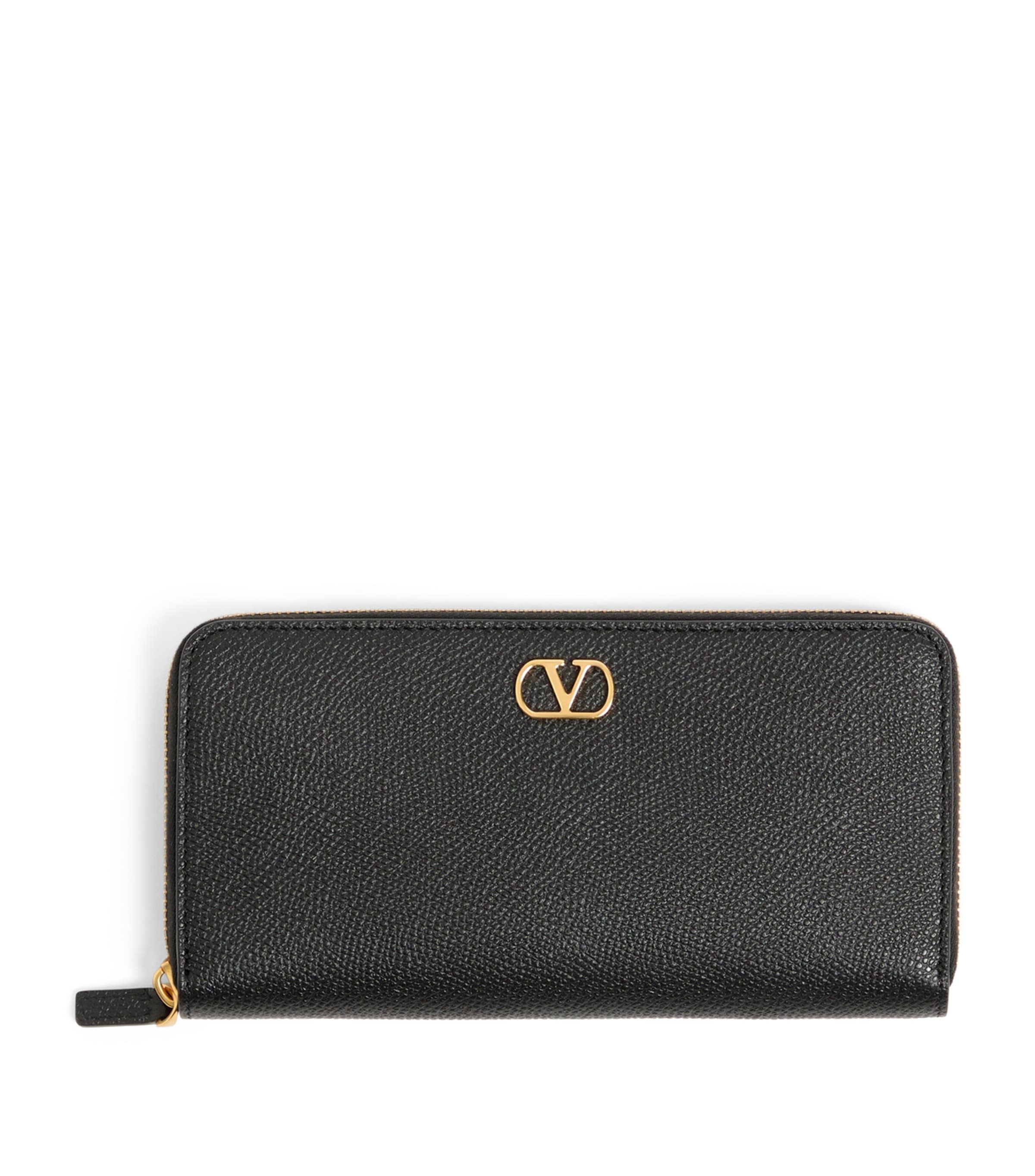 Valentino Garavani Leather Vlogo Signature Zip-around Wallet In Black
