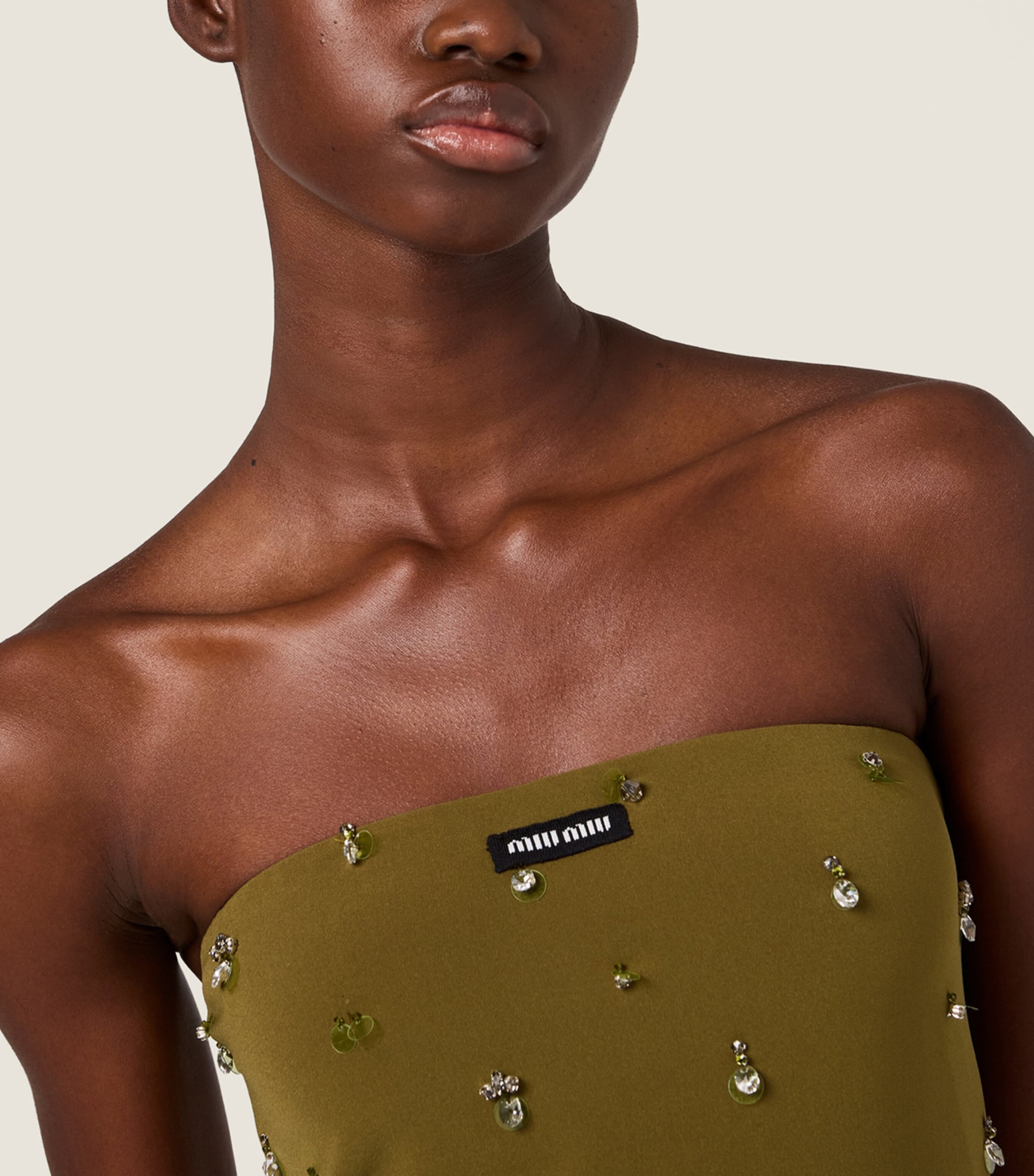 Miu Miu Womens Silk Embellished Strapless Mini Dress Image 4