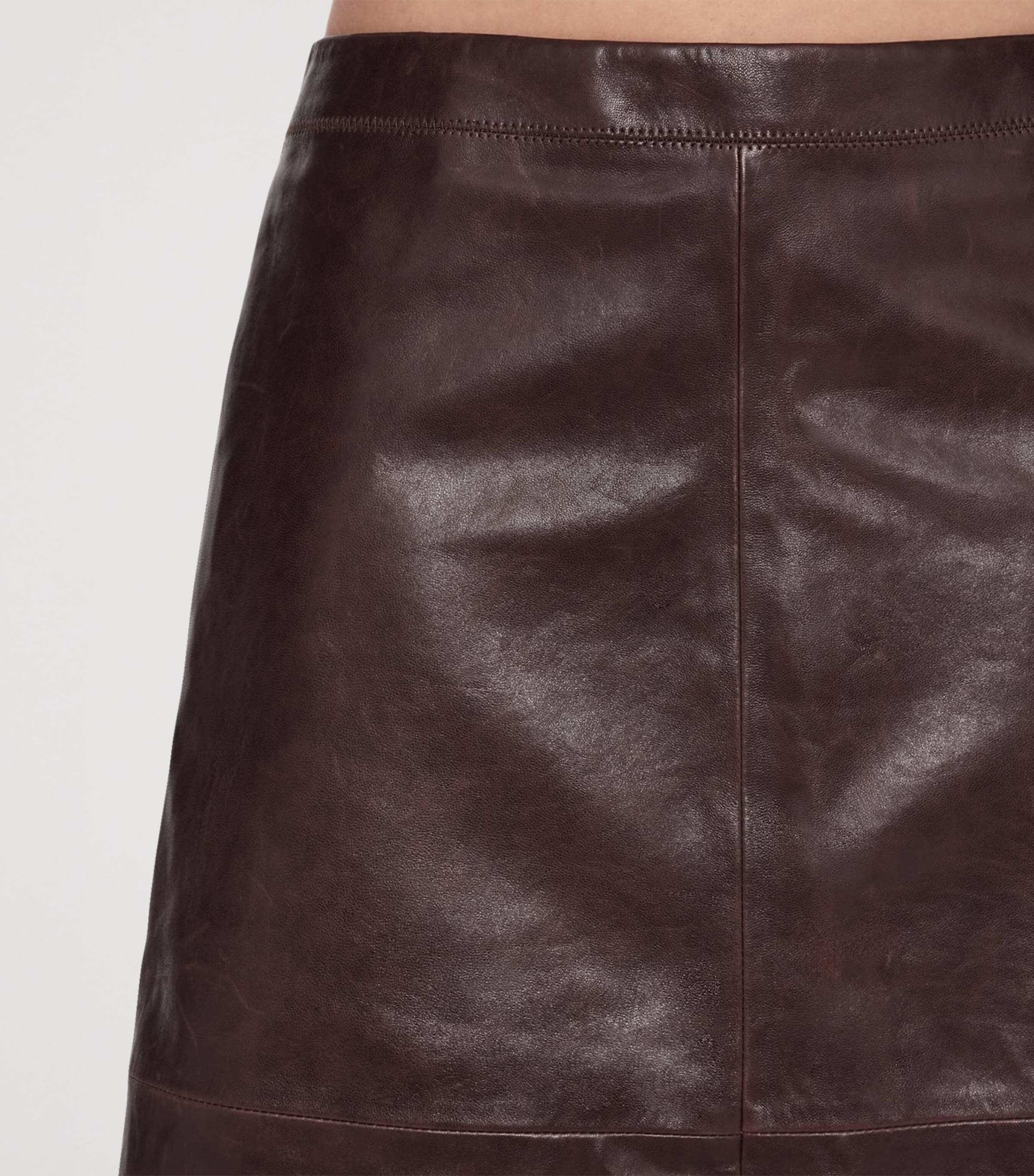 AllSaints Womens Leather Olivia Midi Skirt Oxblood Red Image 4