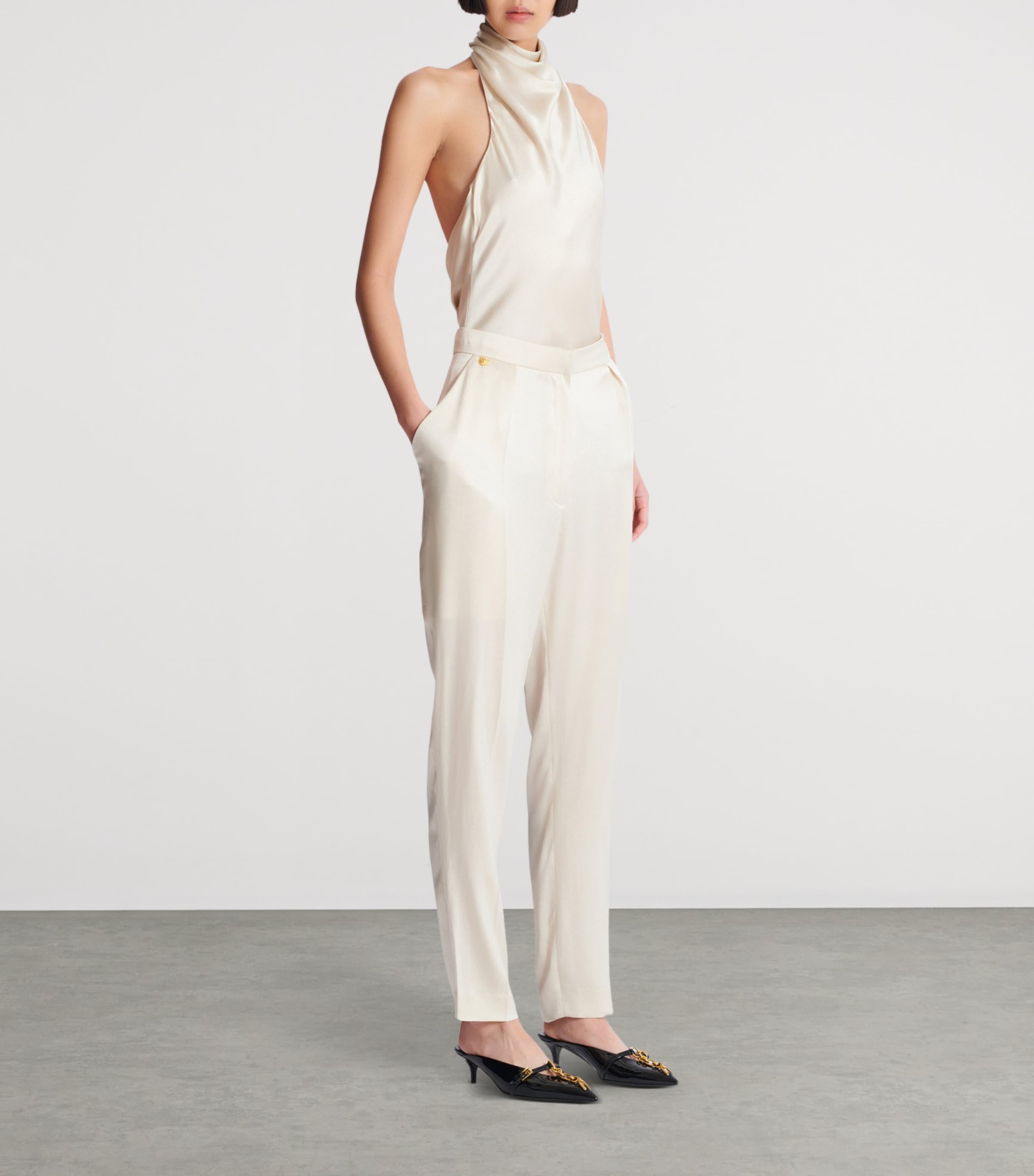 Silk Straight Tailored Trousers 0AS BEIGE Image 2