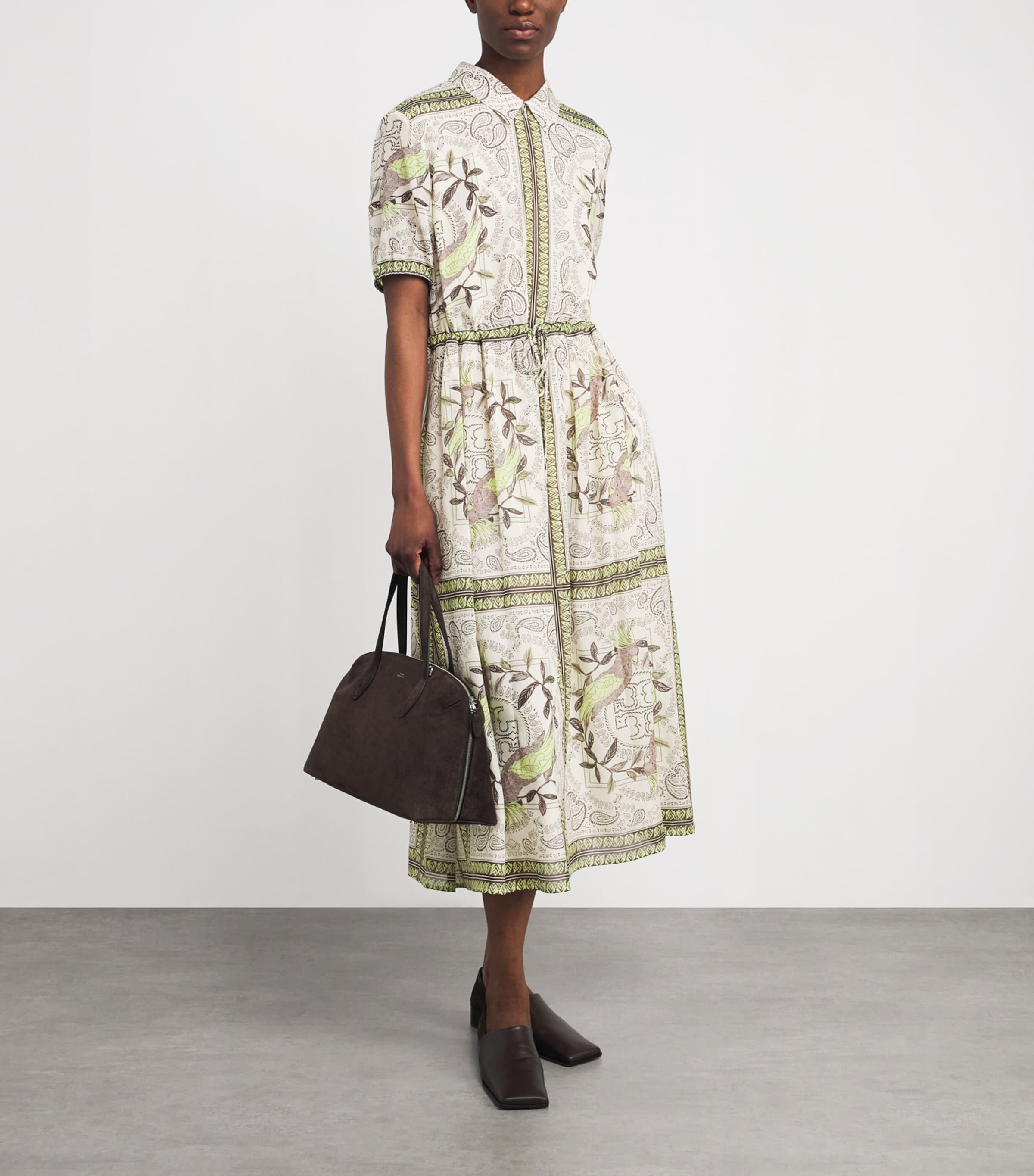 Tory Burch Womens Silk-Cotton Printed Midi Dress Cockatoo Image 2
