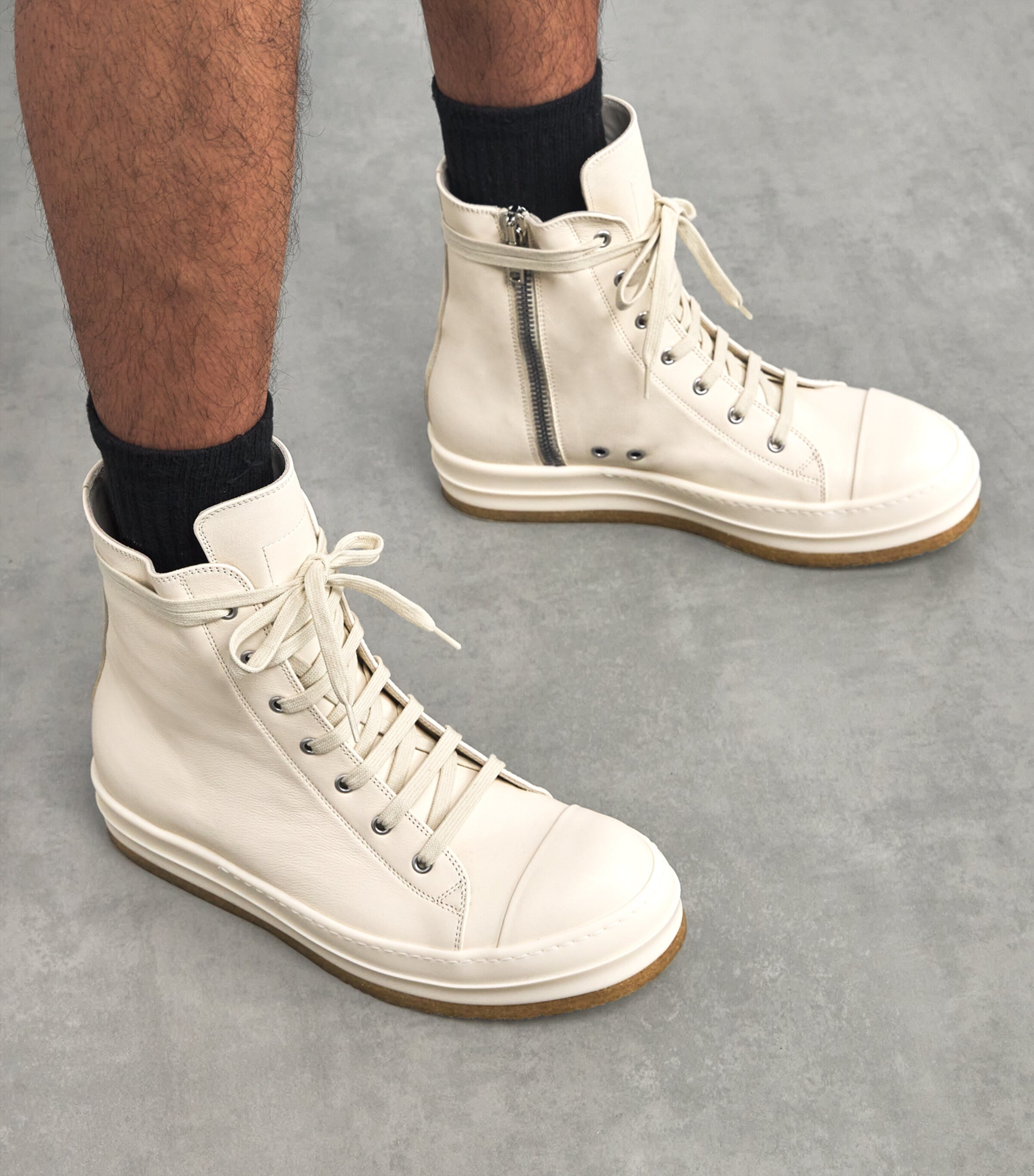 Rick Owens Leather High-Top Sneakers Milk/milk/milk Image 2