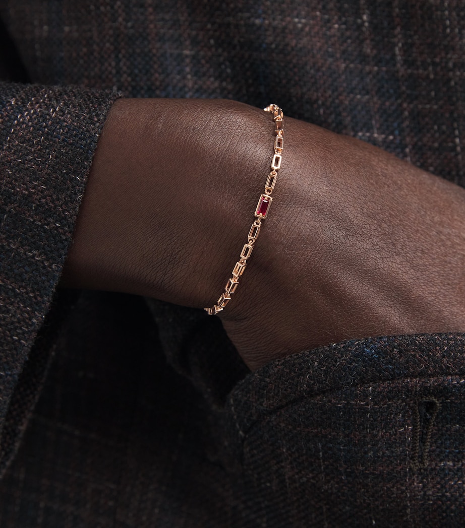 Suzanne Kalan Rose Gold and Ruby Medium Empty Link Block Chain Bracelet Rg/ruby Image 2