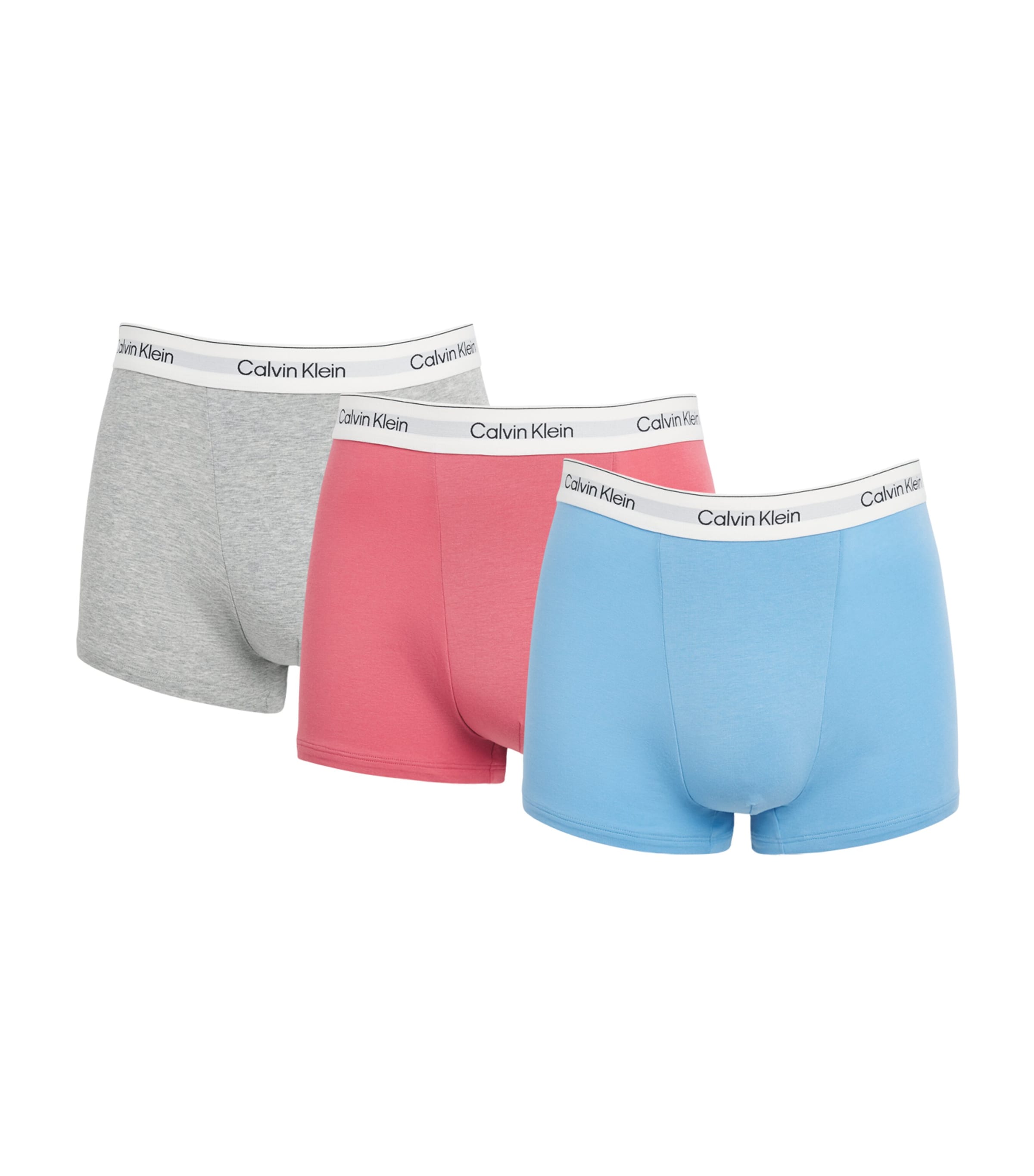 Calvin Klein Mens Stretch-Cotton Relaxed Icon Trunks (Pack of 3) Tkm Pink/blue/grey Image 1