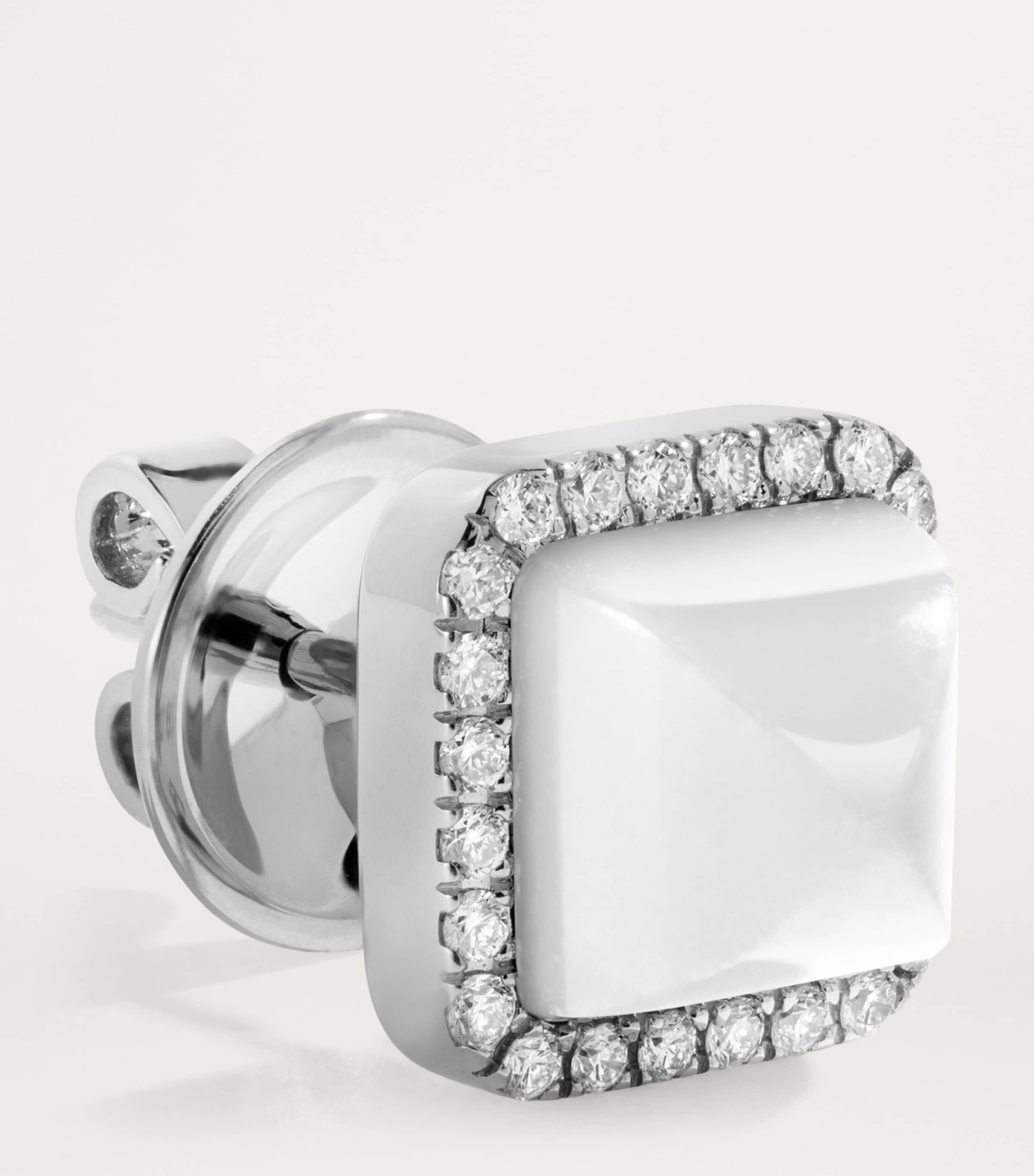 White Gold, Diamond and Agate Cleo Pyramid Earrings WHITE GOLD Image 2