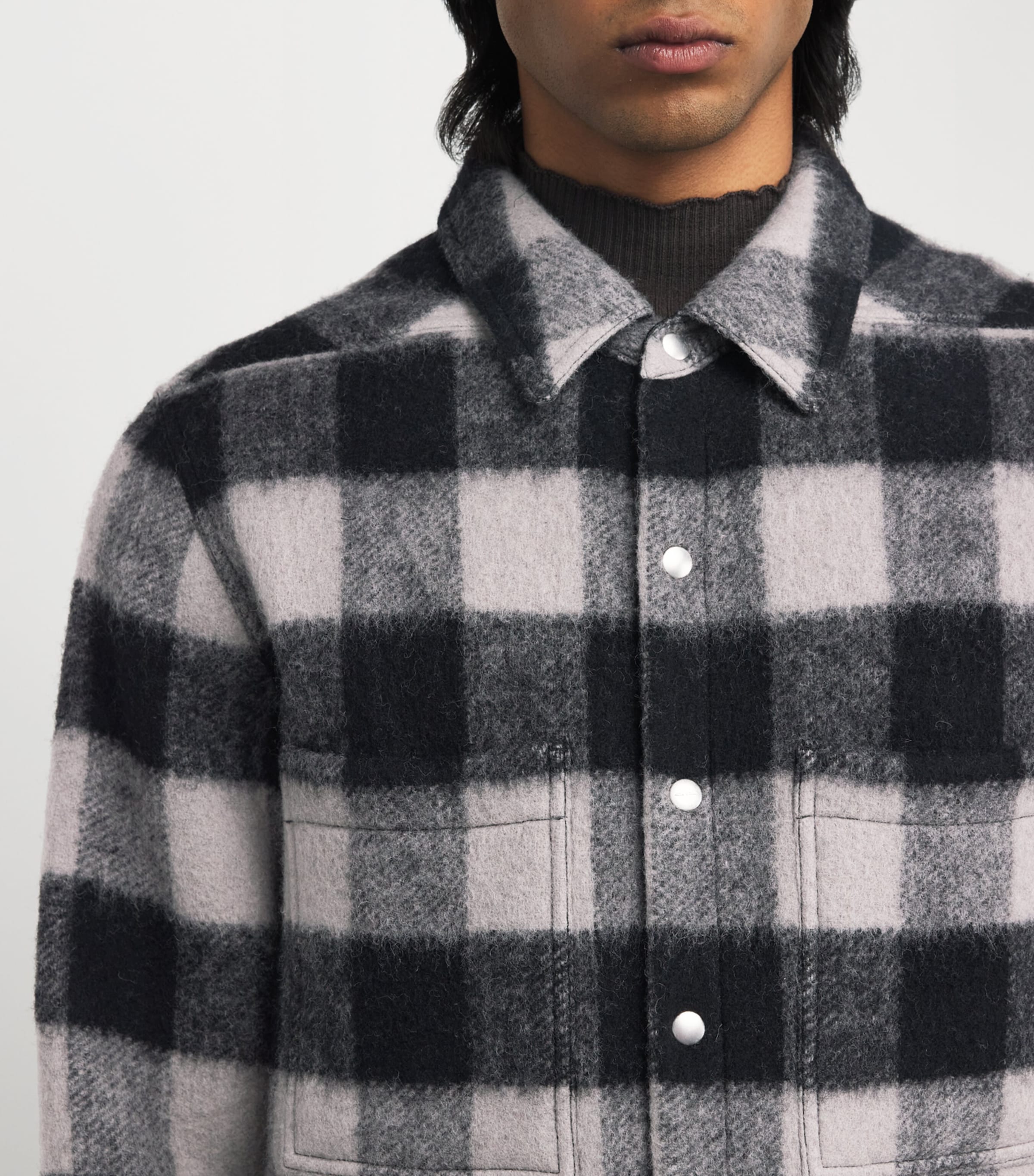 Virgin Wool Check Overshirt BLACK PLAID Image 6