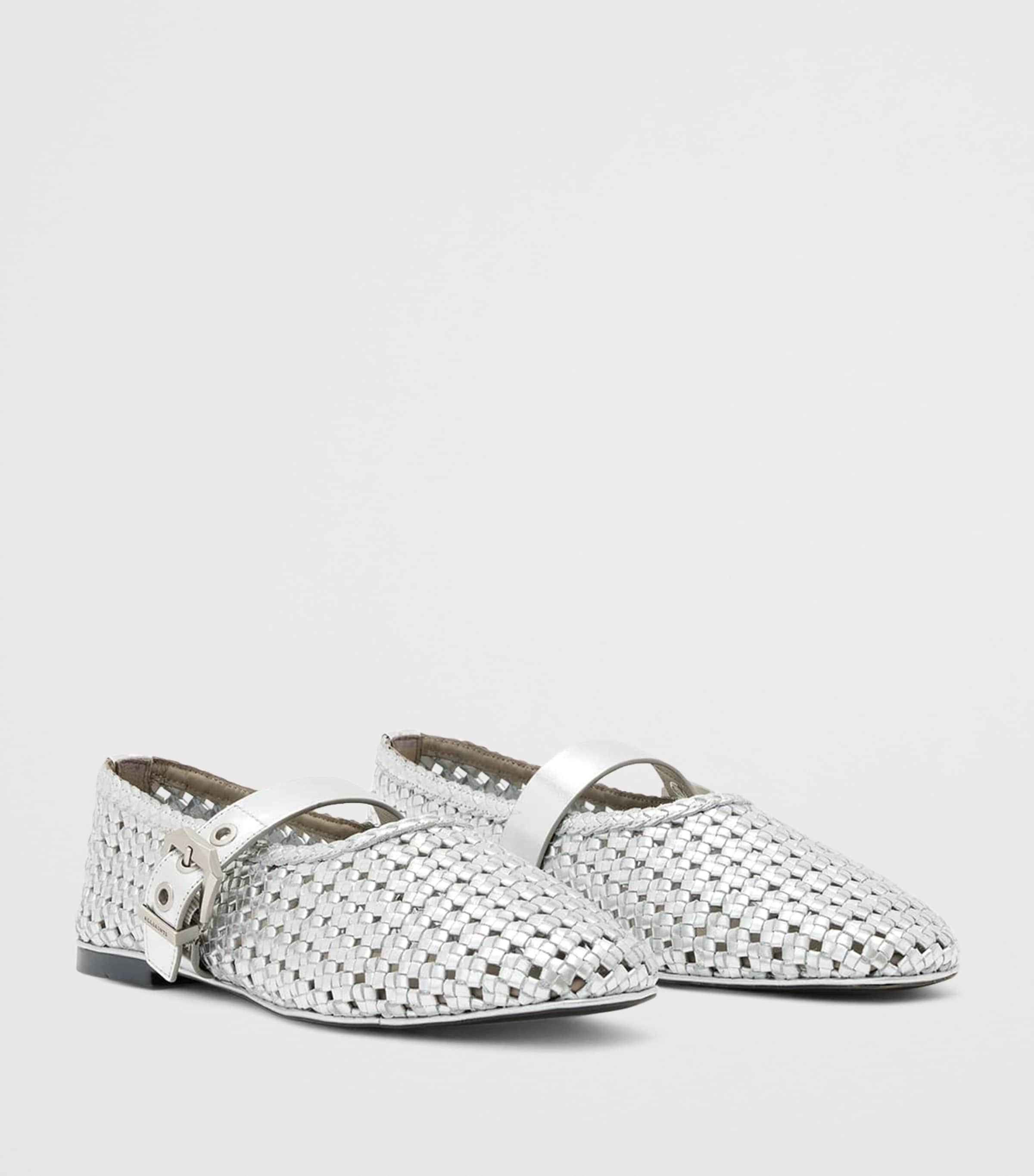 AllSaints Woven Leather Sabine Ballet Flats Silver Image 3