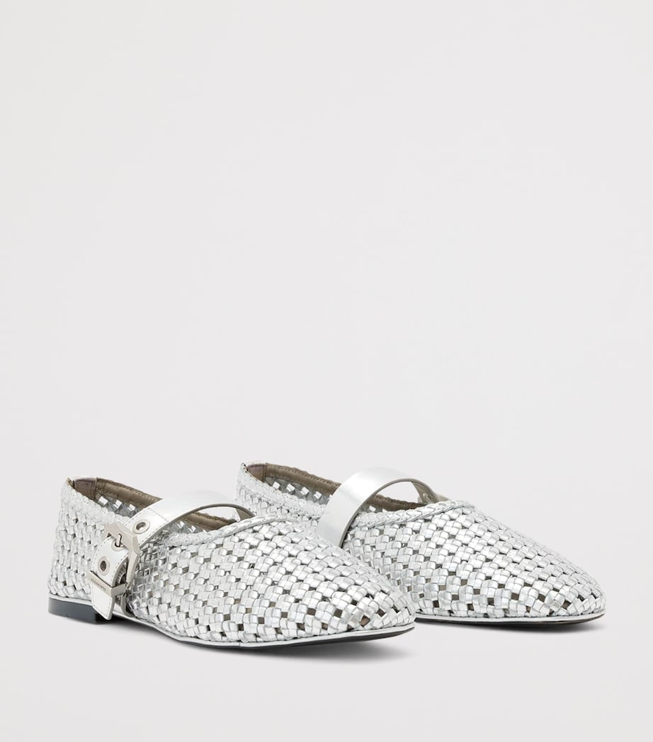 AllSaints Woven Leather Sabine Ballet Flats Silver Image 3