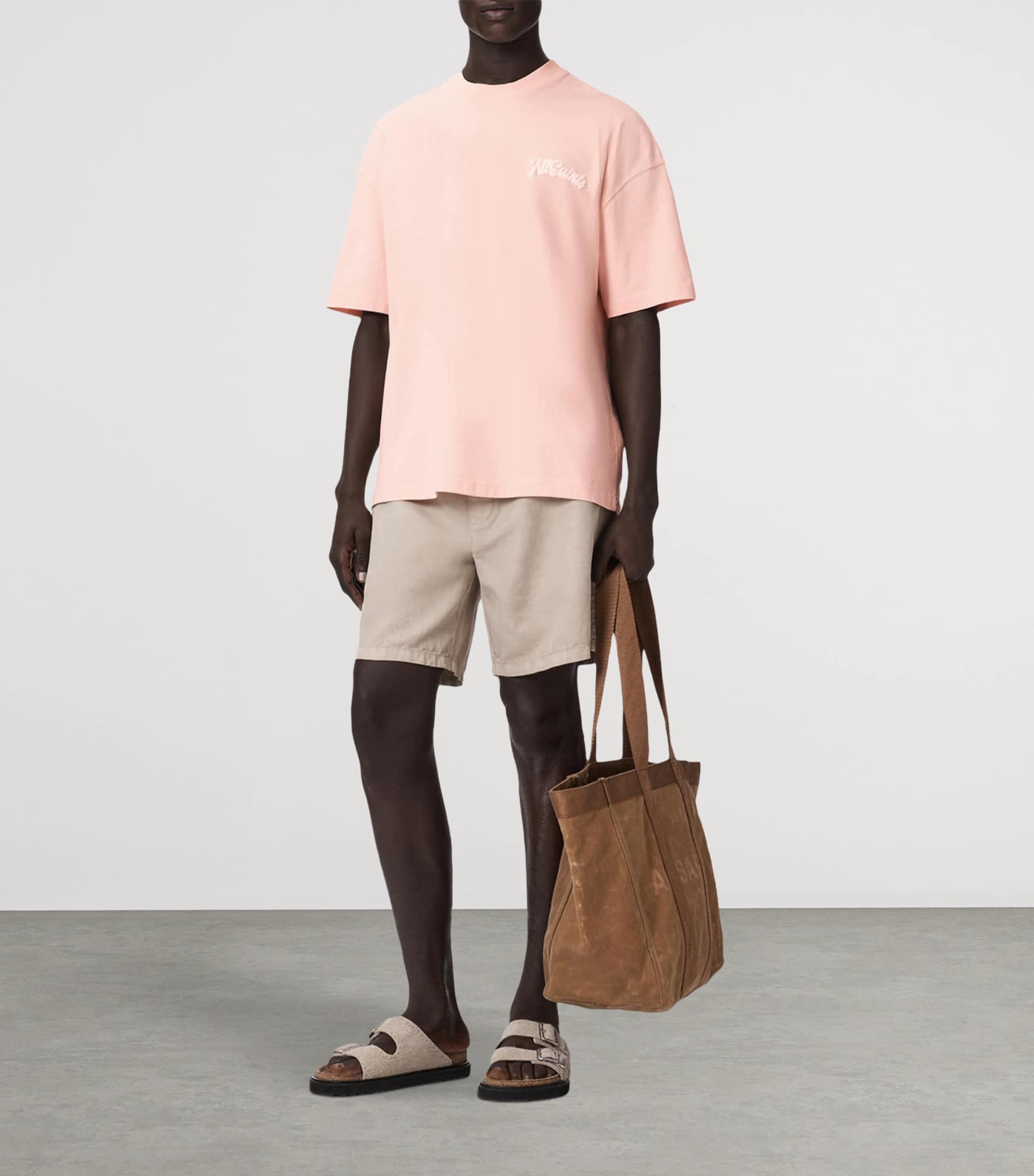 AllSaints Mens Organic Cotton Oversized Odyssey T-Shirt Blushed Pink Image 5