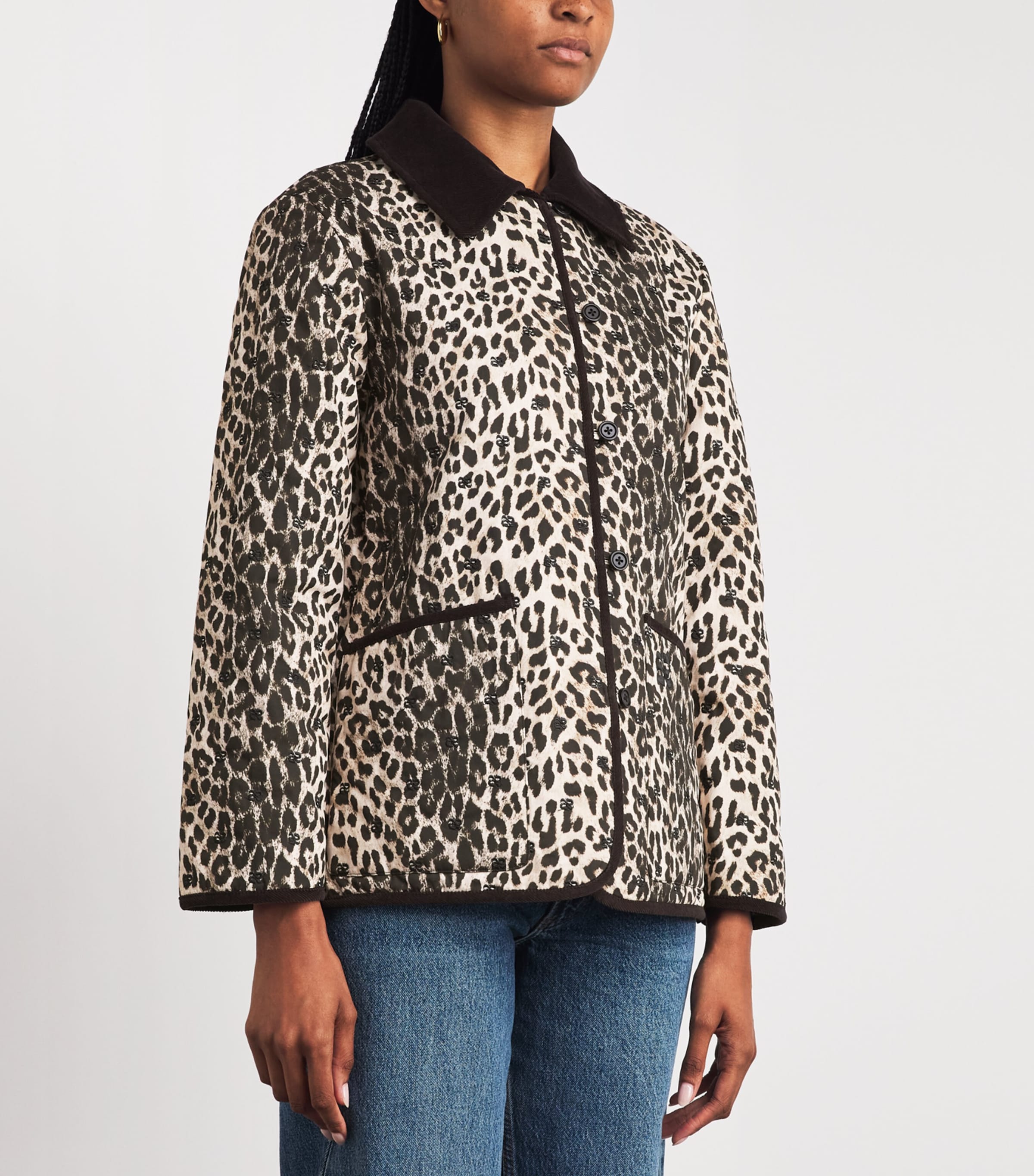 Rixo Womens Cotton Leopard Earla Quilted Jacket Nina Leopard Mocha Image 4