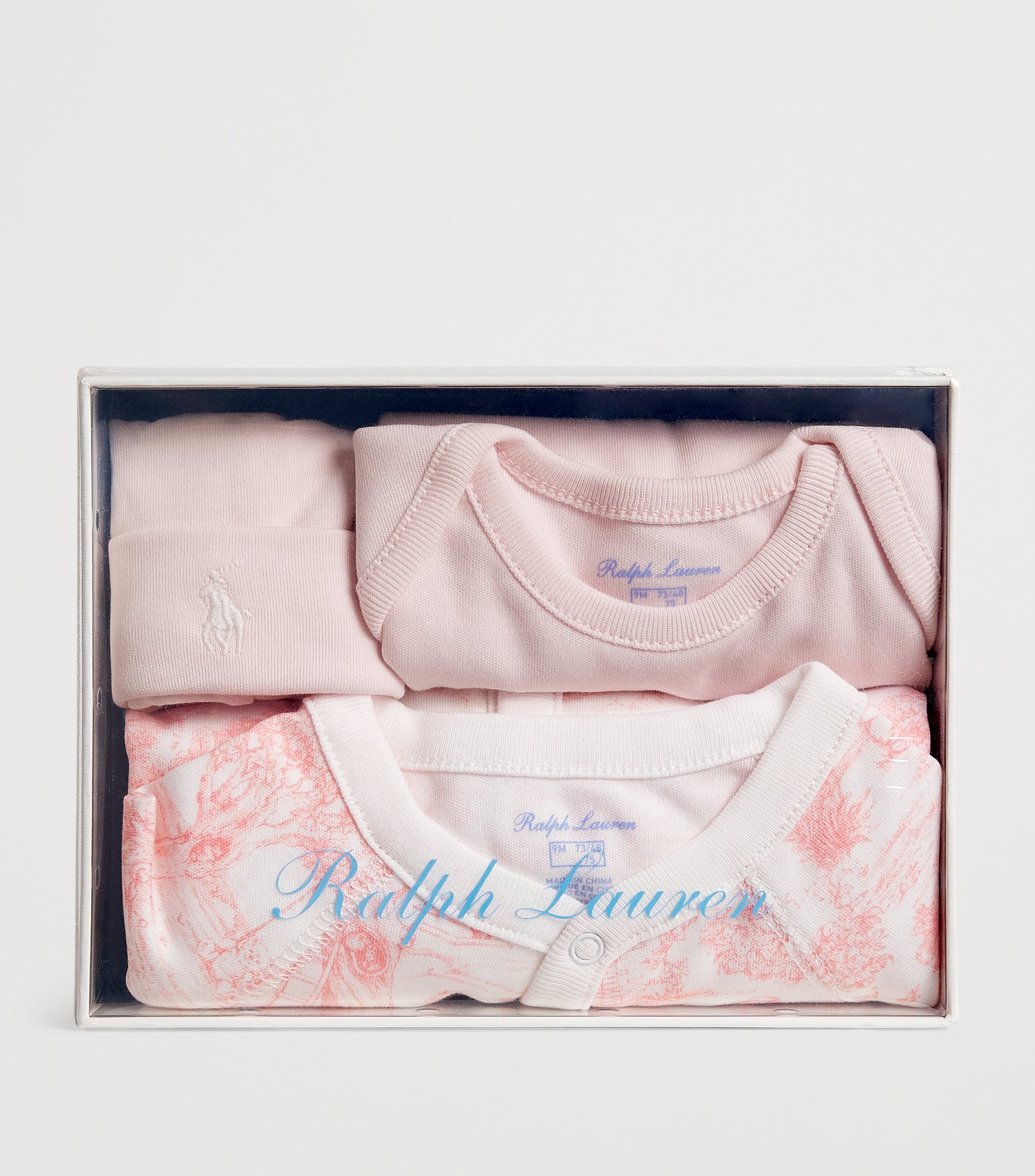 Ralph Lauren Kids Toile Polo Bear All-In-One, Bodysuit and Hat Set (3-9 Months) Pink Mu Image 3