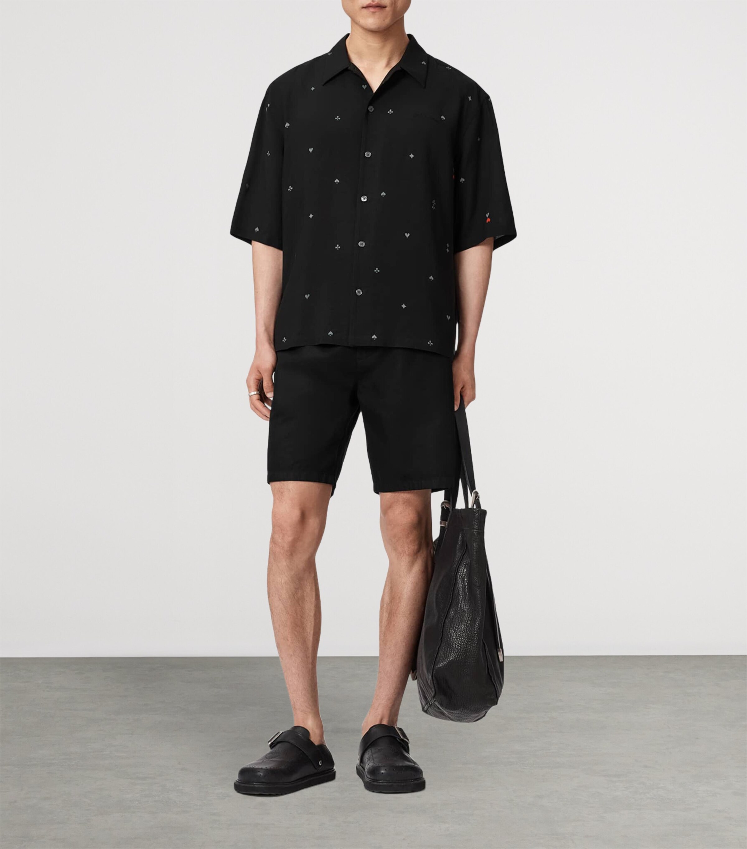 AllSaints Mens Short-Sleeve Cardsuit Shirt Black Image 5