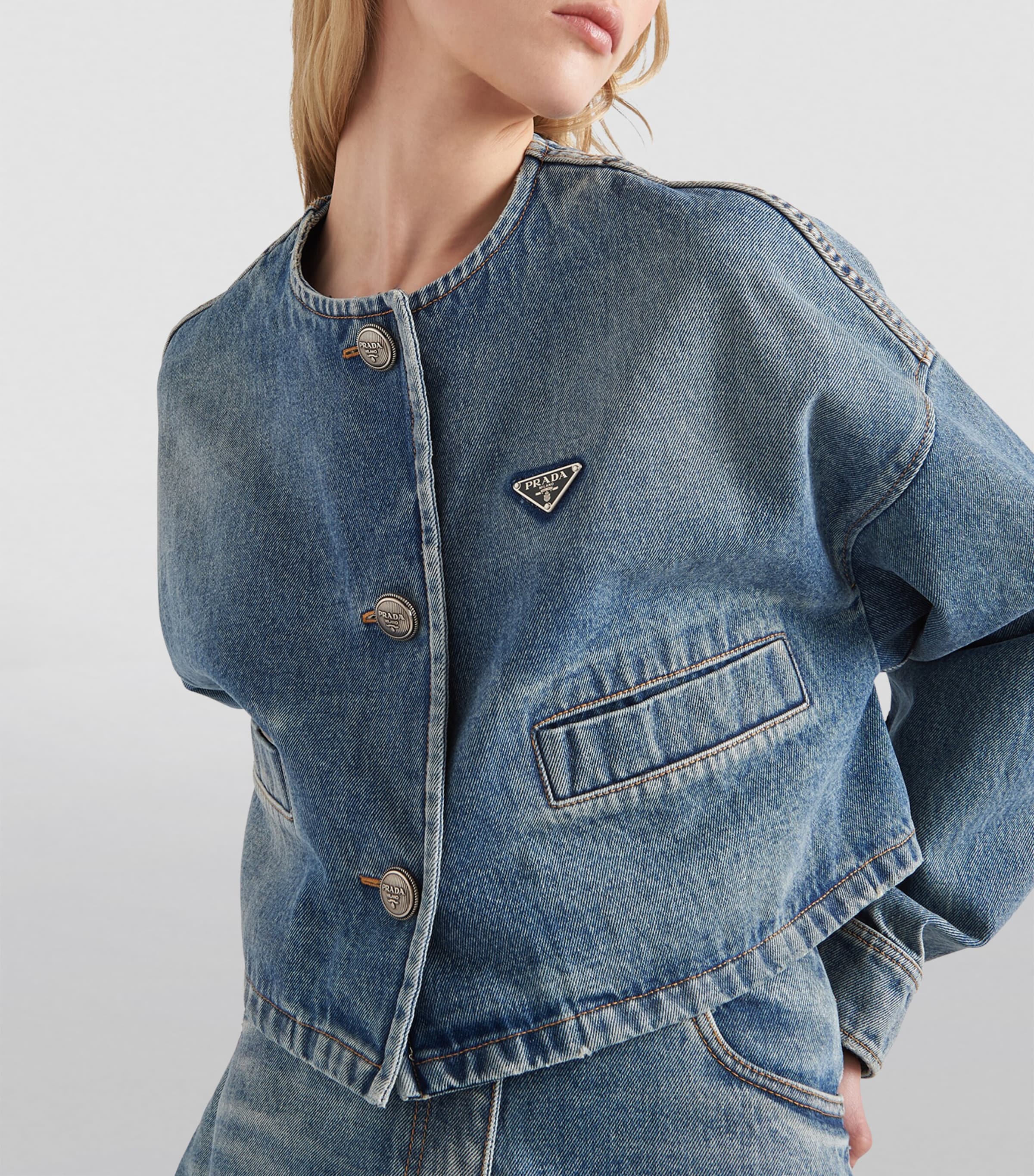 Denim Collarless Jacket F0BAU Image 3