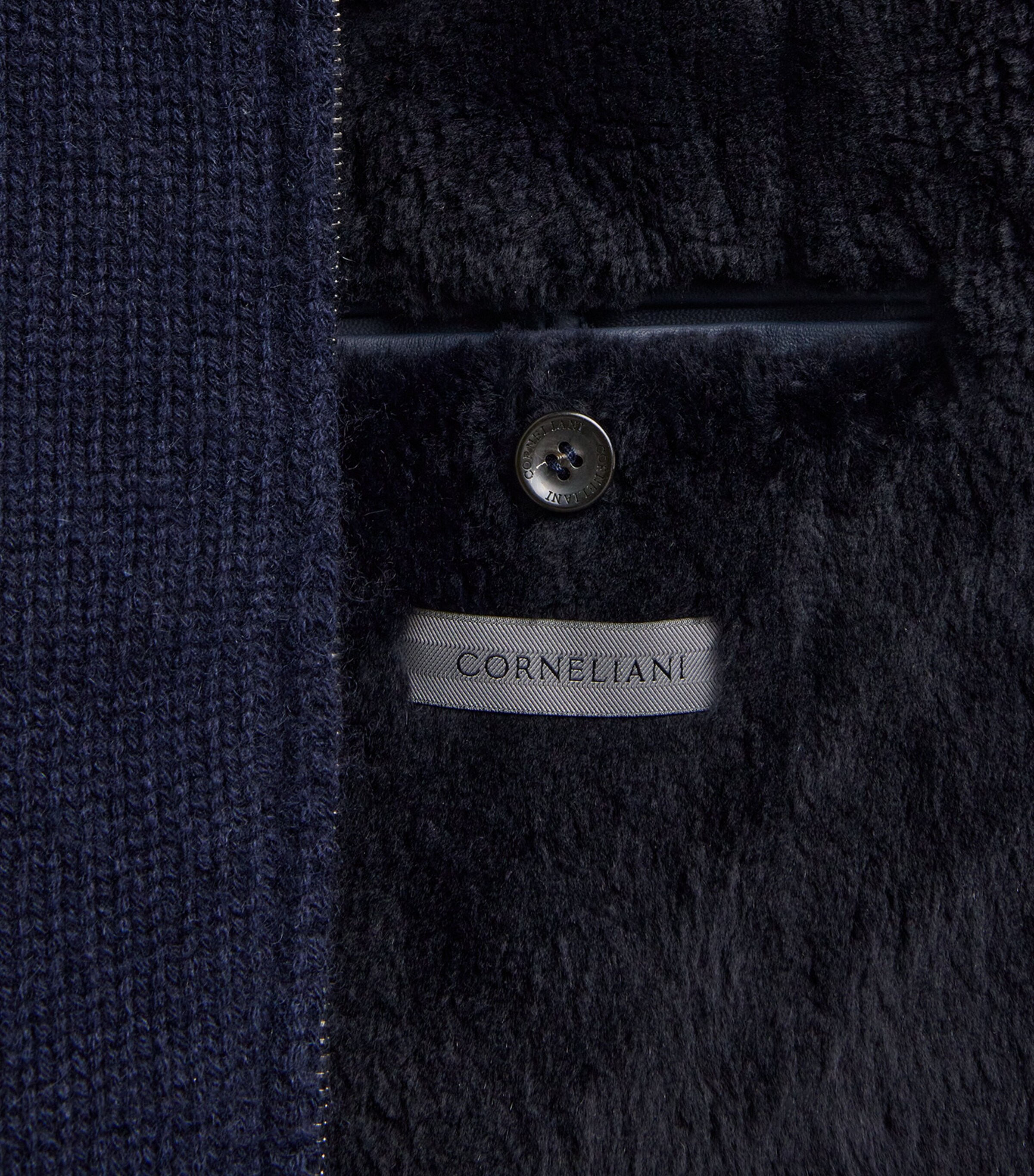 Cashmere Fur-Lined Zip-Up Cardigan 001 NAVY BLUE Image 5