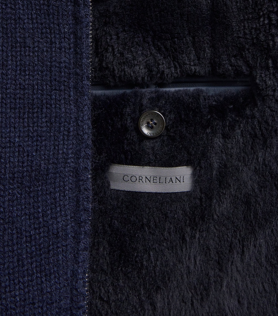 Cashmere Fur-Lined Zip-Up Cardigan 001 NAVY BLUE Image 5