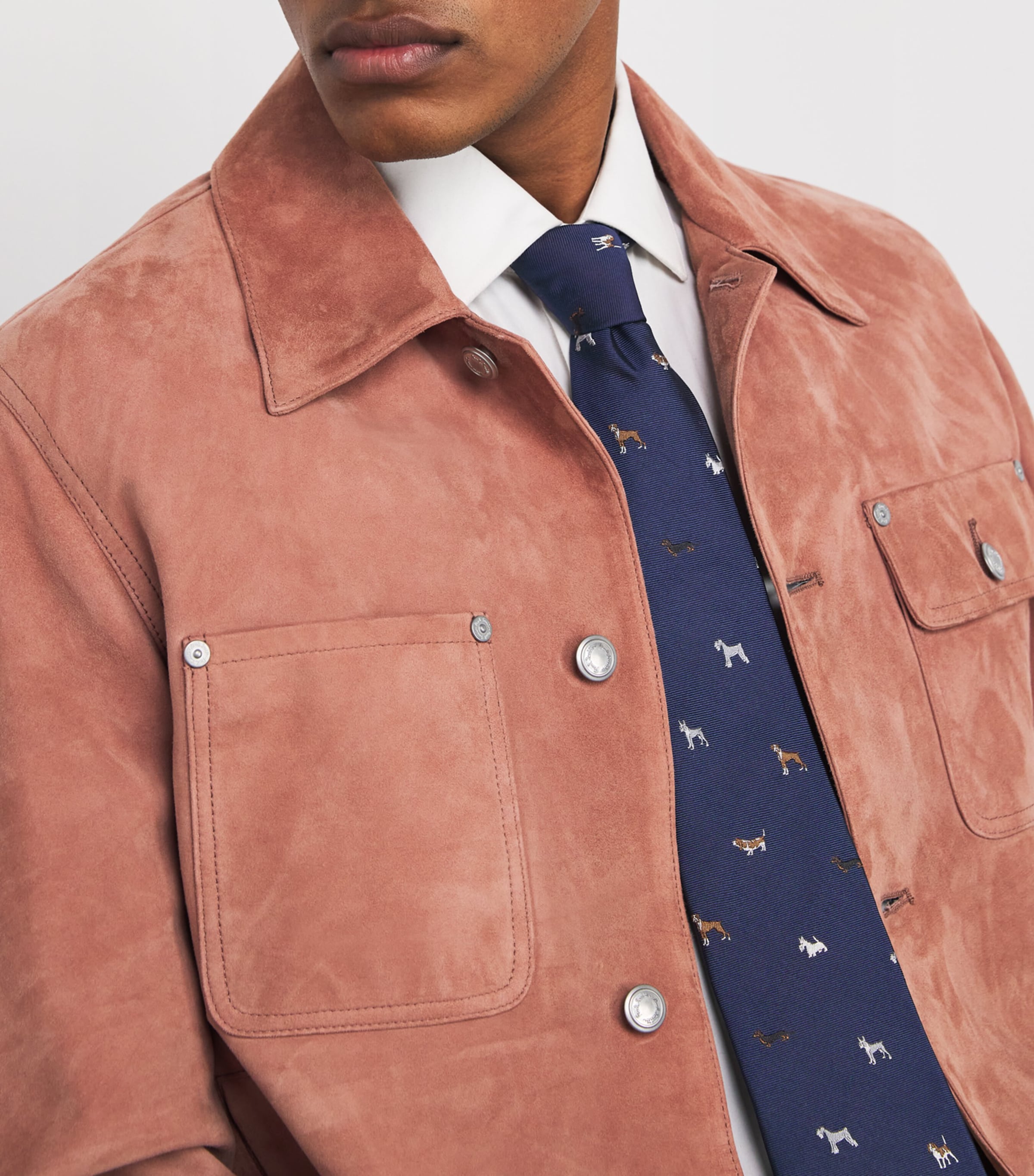 Silk Embroidered Dogs Tie 47_NAVY Image 2