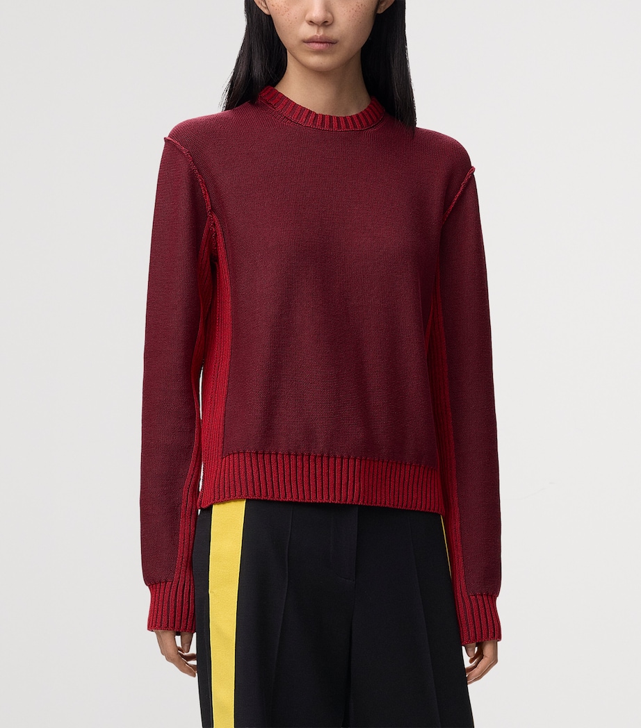 LOEWE Womens Contrast-Trim Sweater Burgundy/red Image 3