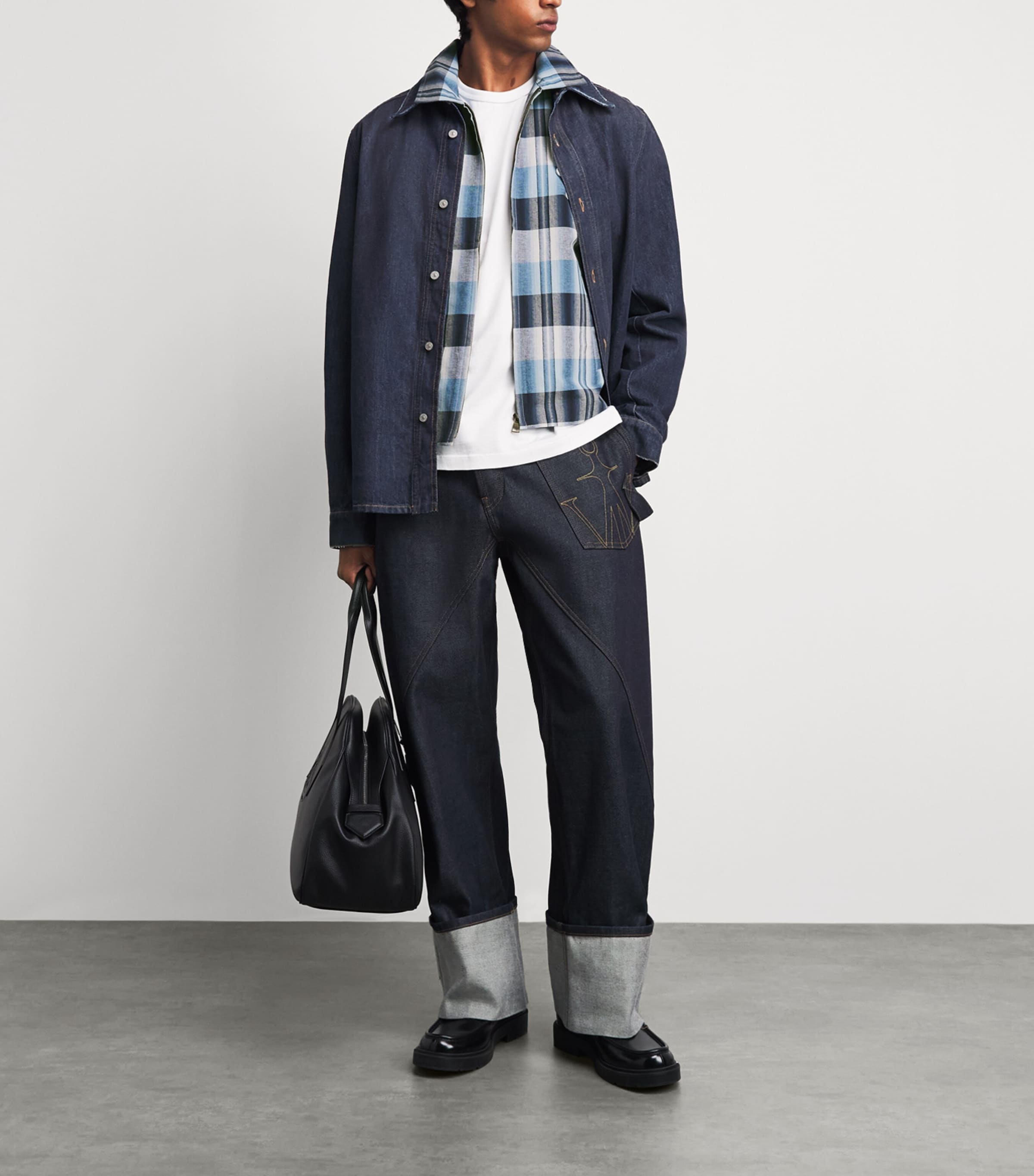 JW Anderson Mens Cotton Check Bomber Jacket Navy/blue Image 2