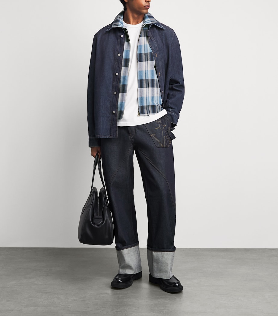 JW Anderson Mens Cotton Check Bomber Jacket Navy/blue Image 2
