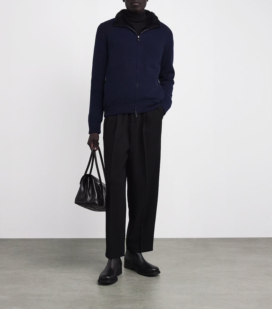 Cashmere Fur-Lined Zip-Up Cardigan 001 NAVY BLUE Image 2