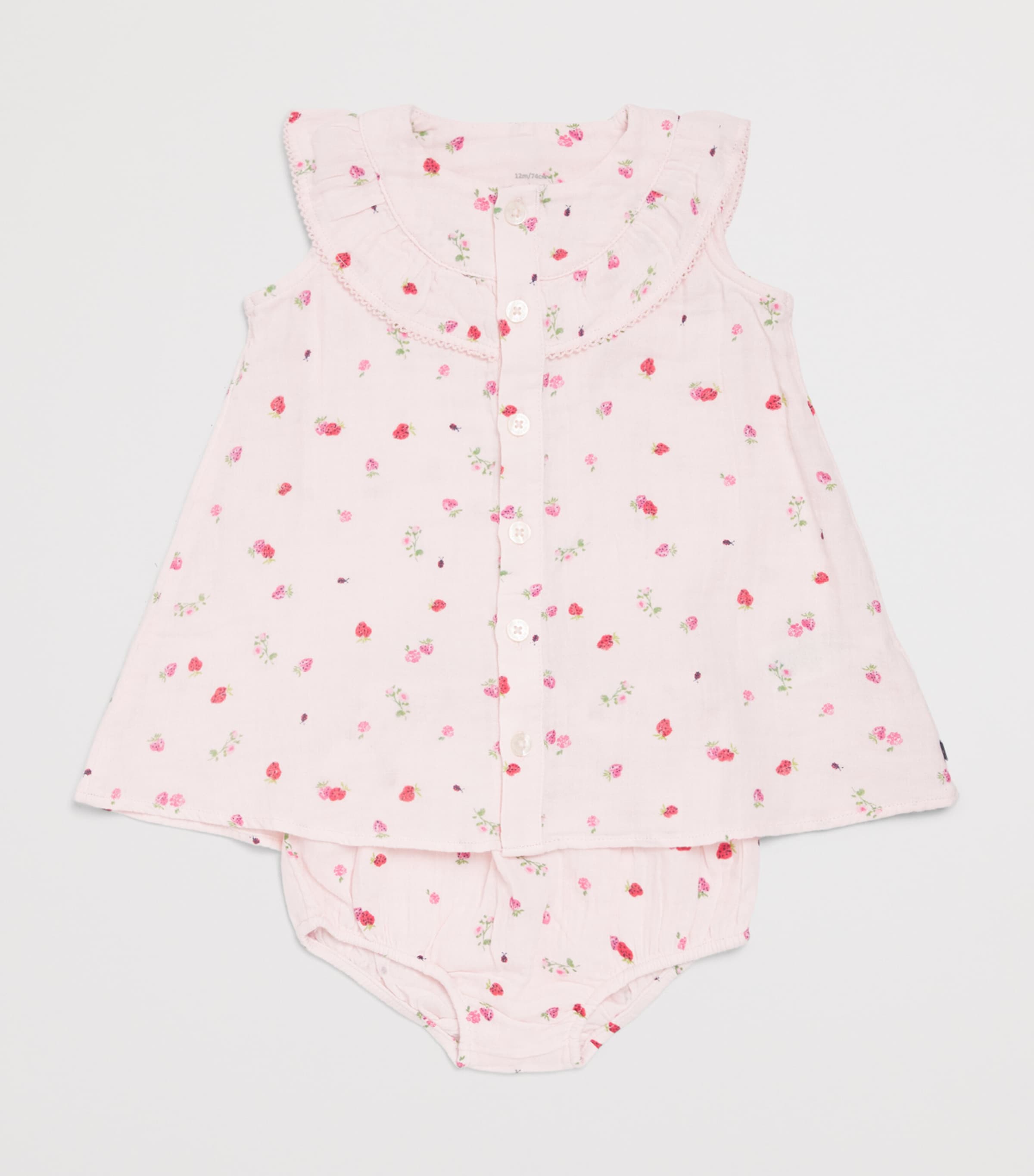 Petit Bateau Cotton Fruit and Floral Print Dress and Bloomers Set (3-18 Months) Barely/multico Image 3