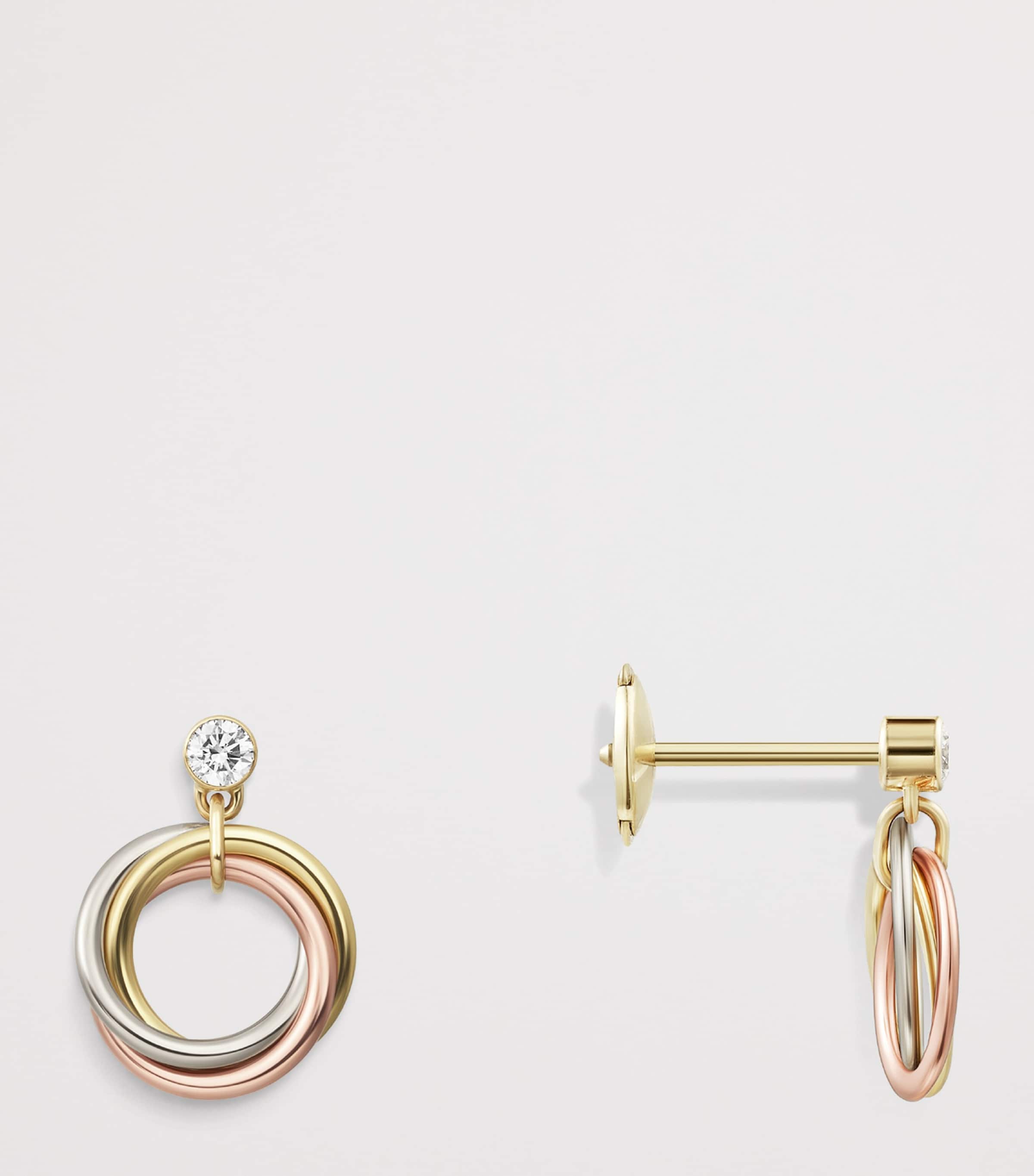Mini White, Yellow, Rose Gold and Diamond Trinity Earrings MIXED GOLD Image 3