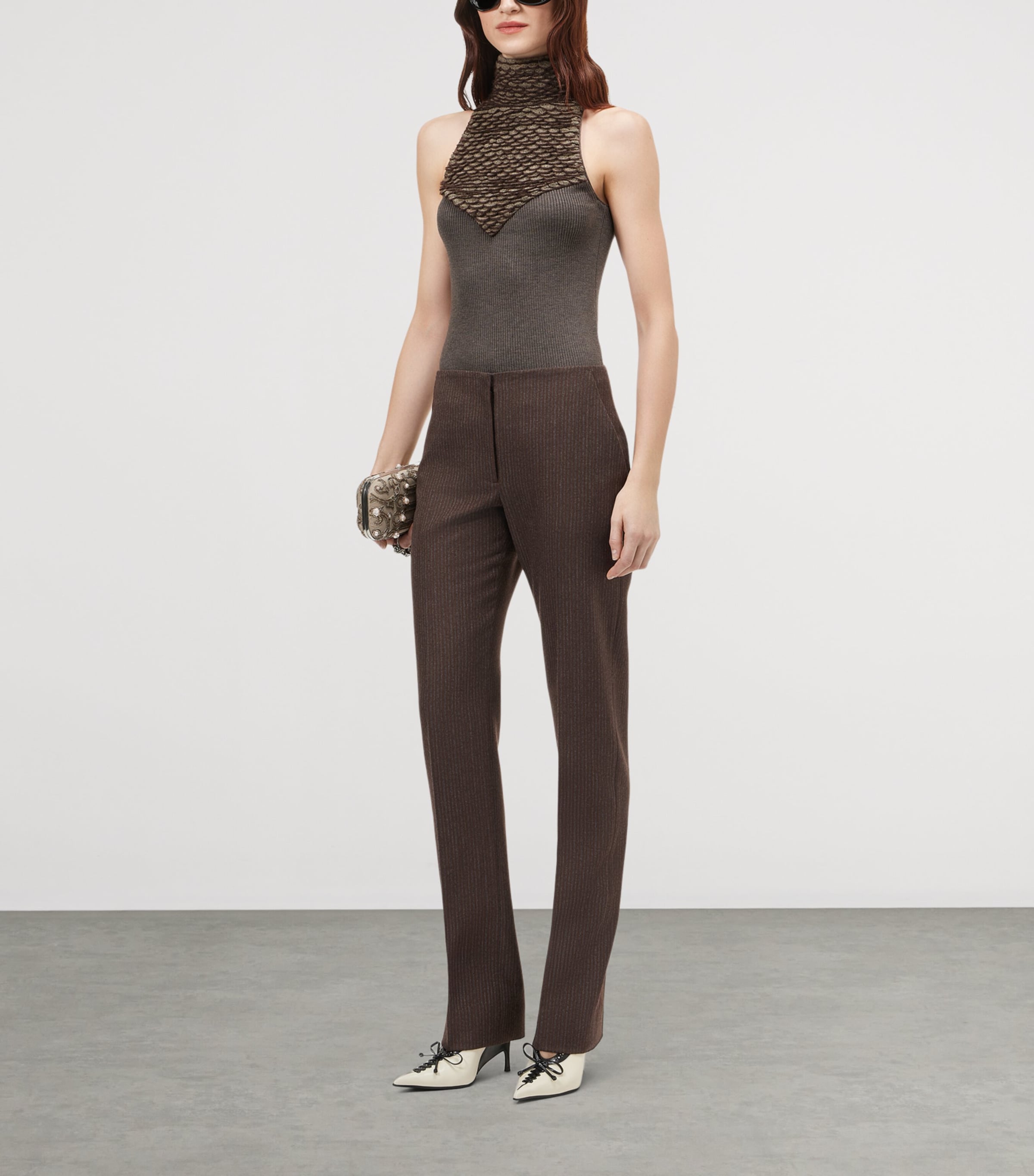 McQueen Womens Wool Pinstripe Slim Trousers Image 2