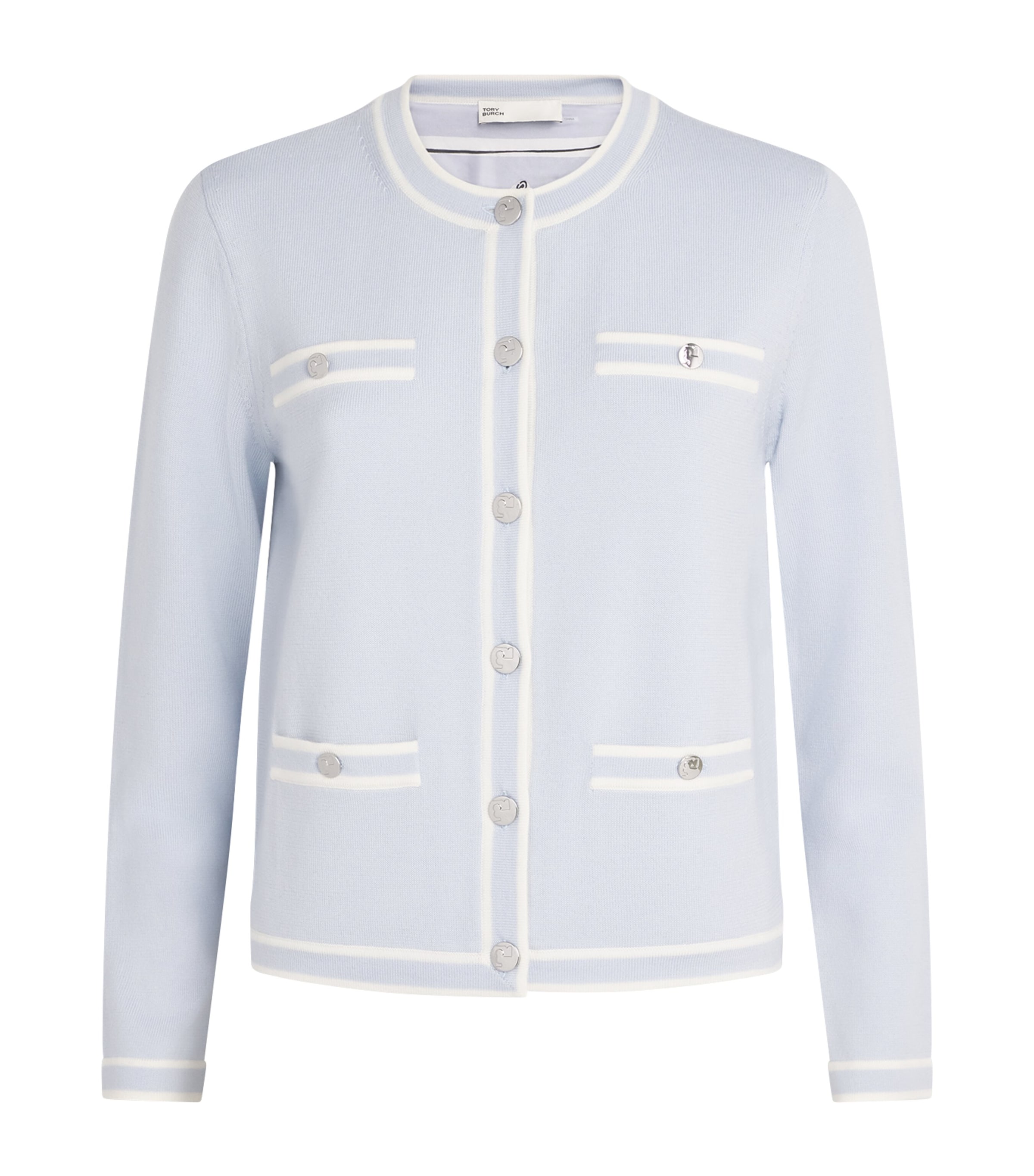 Tory Burch Womens Wool Kendra Cardigan Blue / New Ivory Image 1