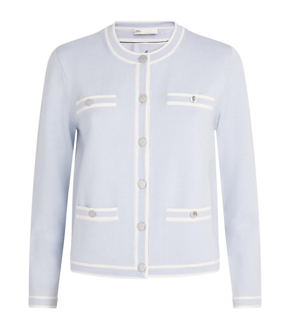 Tory Burch Womens Wool Kendra Cardigan Blue / New Ivory Image 1