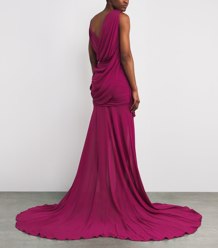 Silk-Blend Crepe Ombre Gown MAROON Image 3