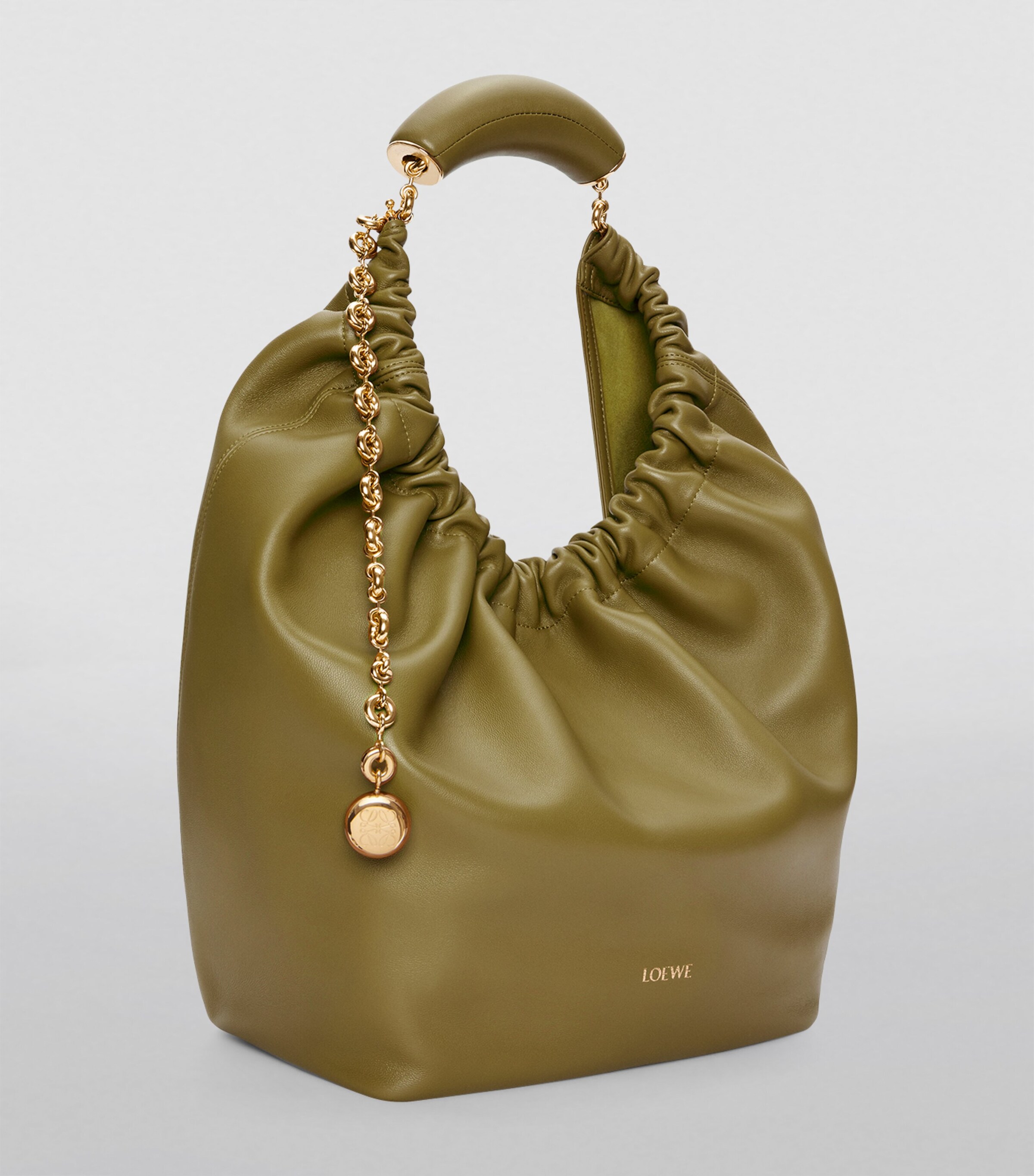 Medium Leather Squeeze Top-Handle Bag OLIVE Image 3