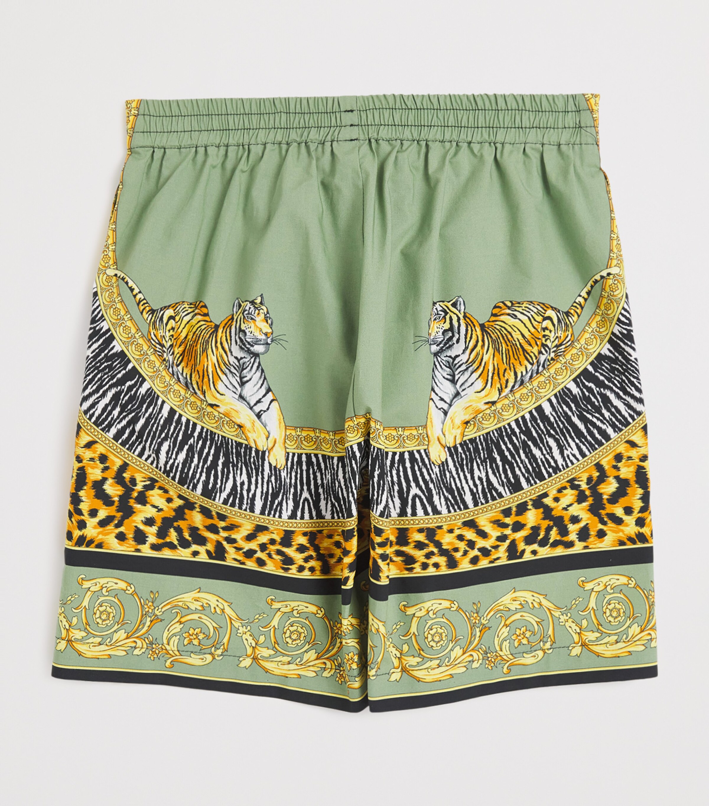 Cotton Poplin Wild Cats Shorts (6-14 Years) 5GC40SGE GREEN+BLACK Image 2