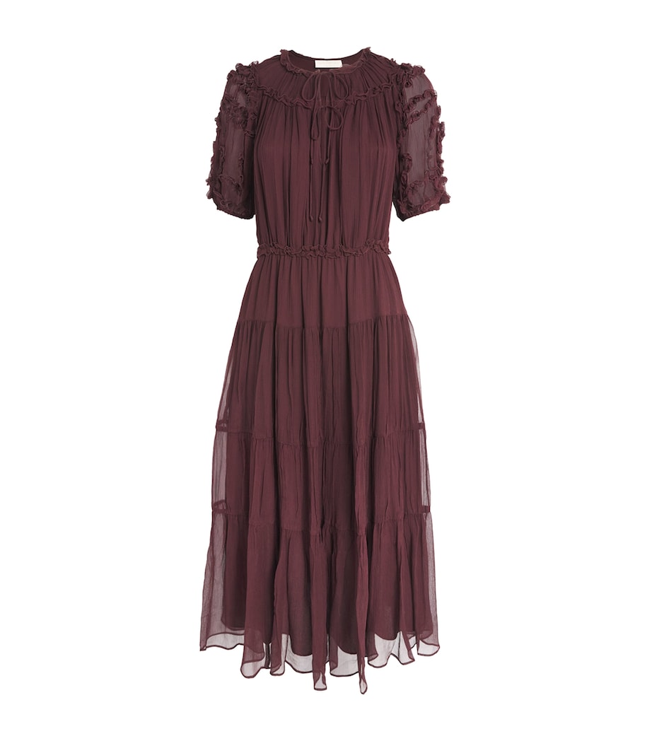 Silk Ruffled Nan Midi Dress MAHOGANY Image 1