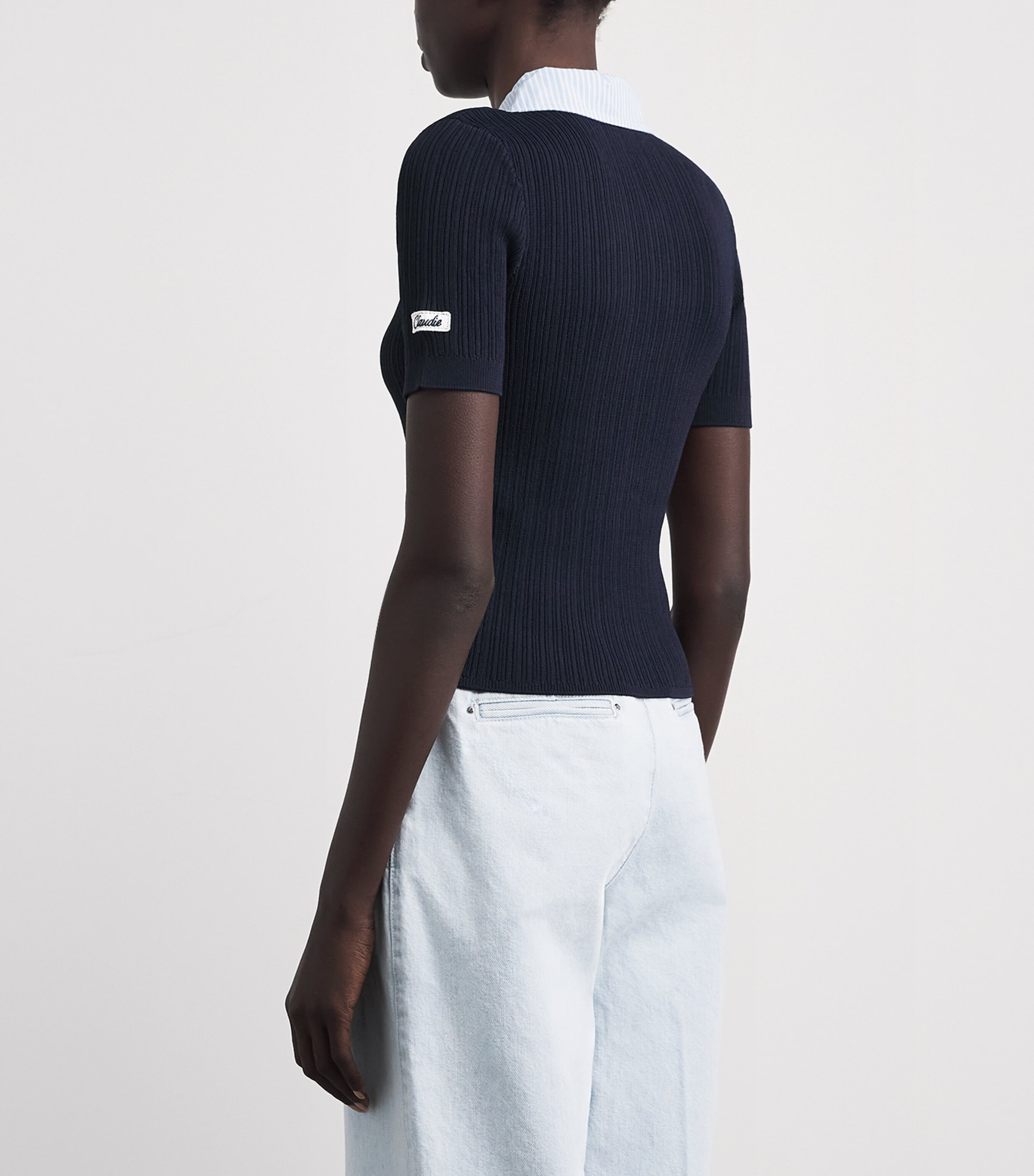 Claudie Pierlot Womens Rib-Knit Top Navy Image 5