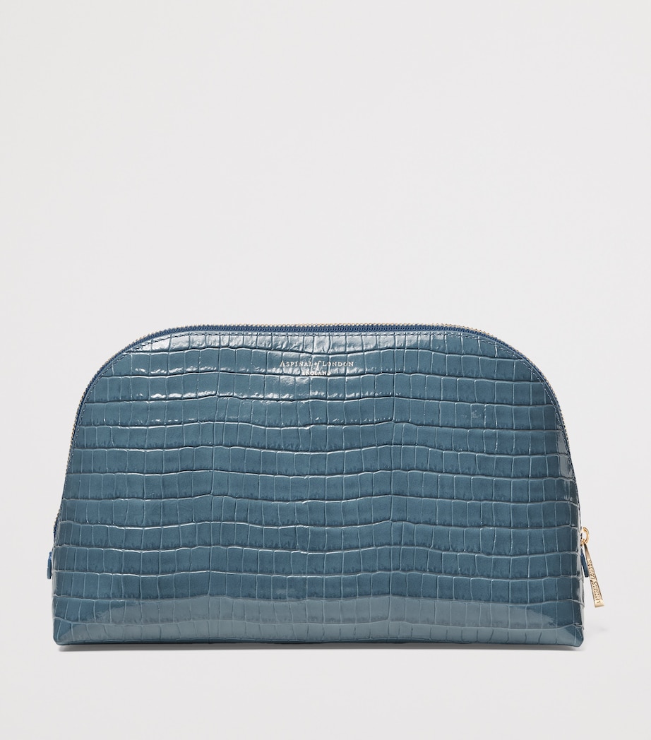 Large Leather Croc-Embossed Cosmetic Case PEACOCK Image 2