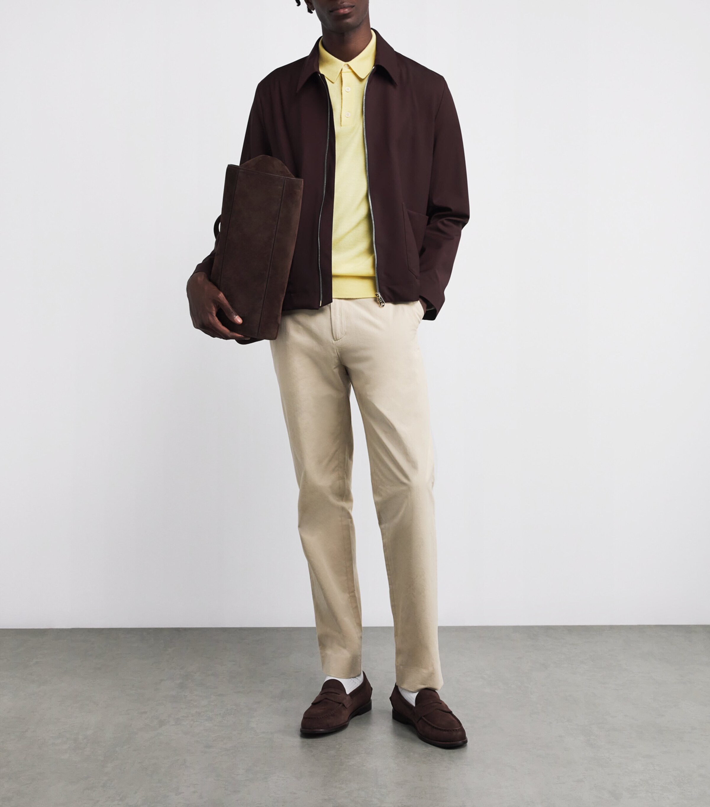 Vince Mens Wool-Cashmere Featherweight Polo Sweater Golden Haze Image 2