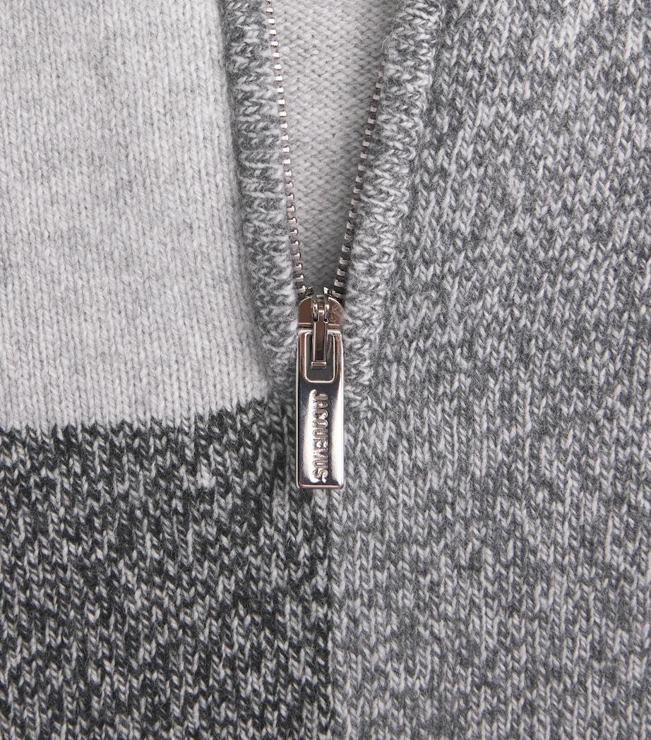 Jacquemus Mens Merino Wool-Cashmere Orlando Quarter-Zip Sweater Multi Grey Image 6