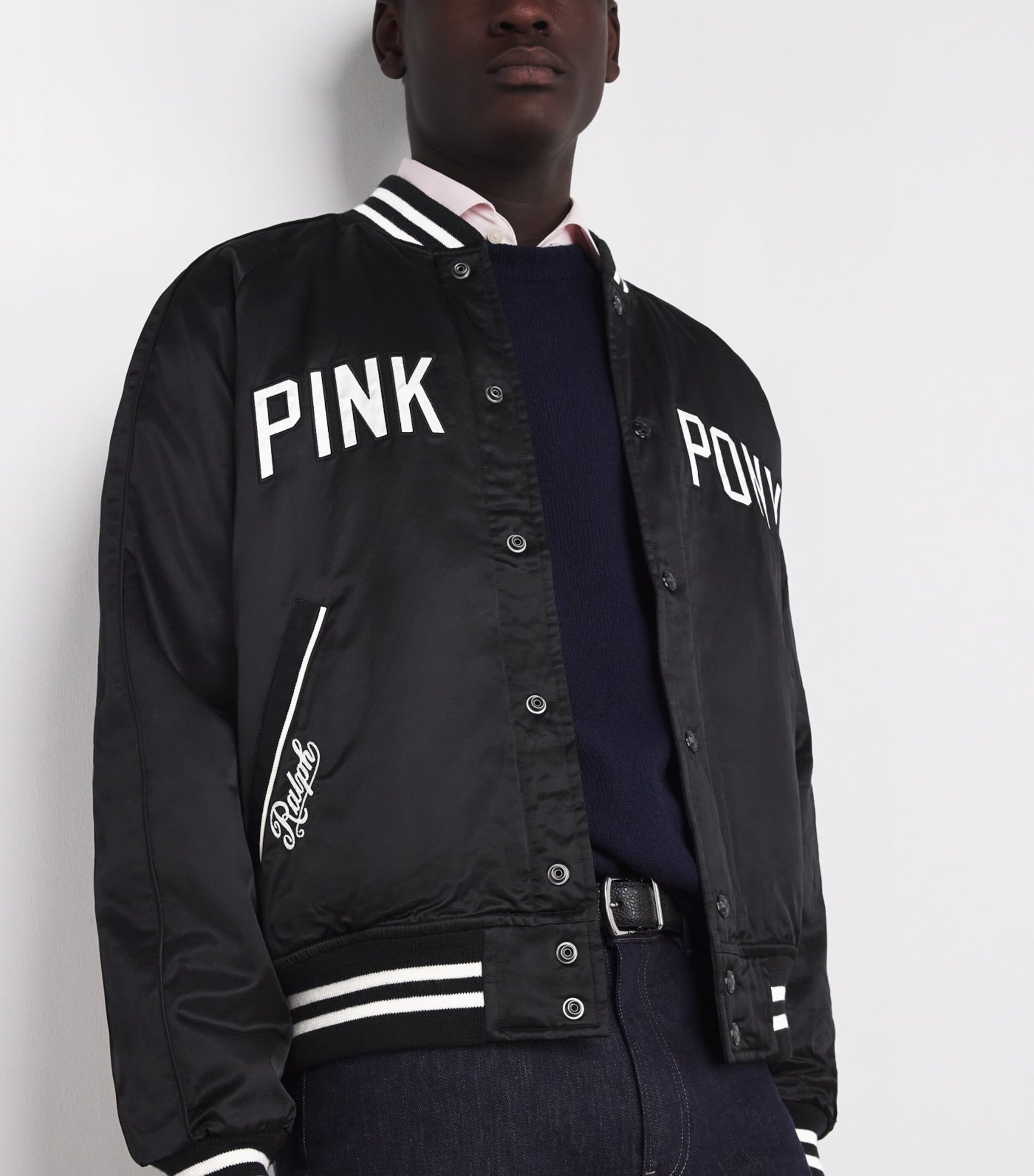 Polo Ralph Lauren Black Satin Pink Pony Baseball Jacket | Harrods US