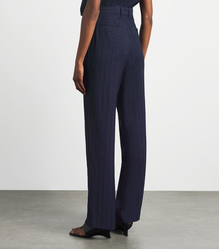 Sandro Paris Womens Embellished Stripe Trousers Dark Navy Image 5