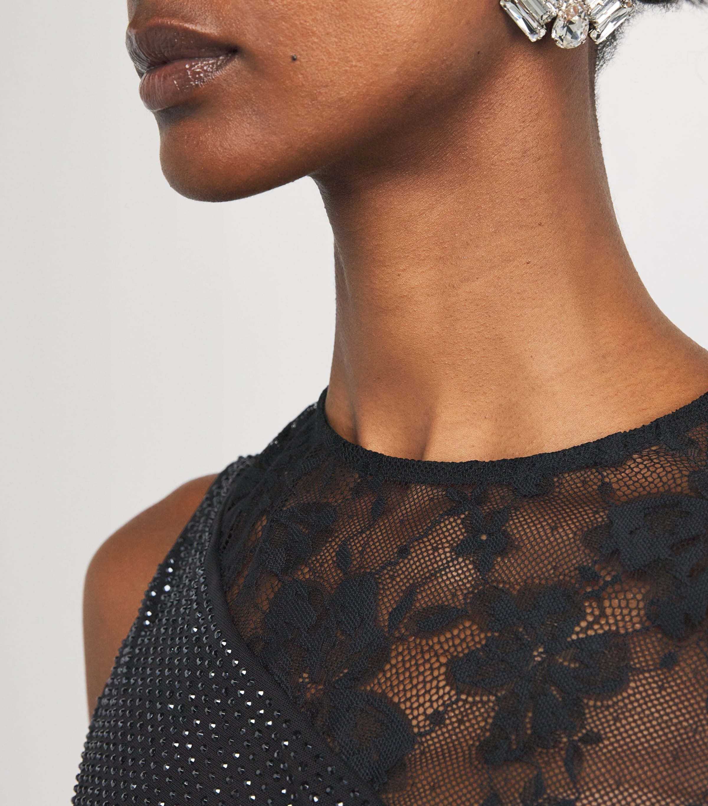 Self-Portrait Rhinestone-Lace One-Shoulder Top | Harrods US